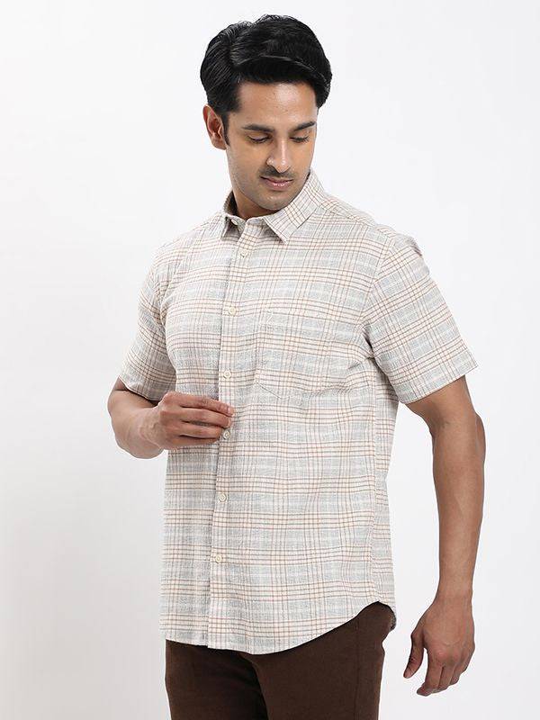 Men Checked Half Sleeve Cotton Stretch Shirt
