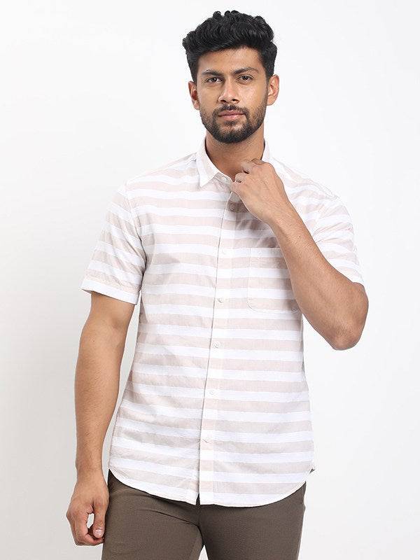 Men Striped Half Sleeve Cotton Blend Shirt
