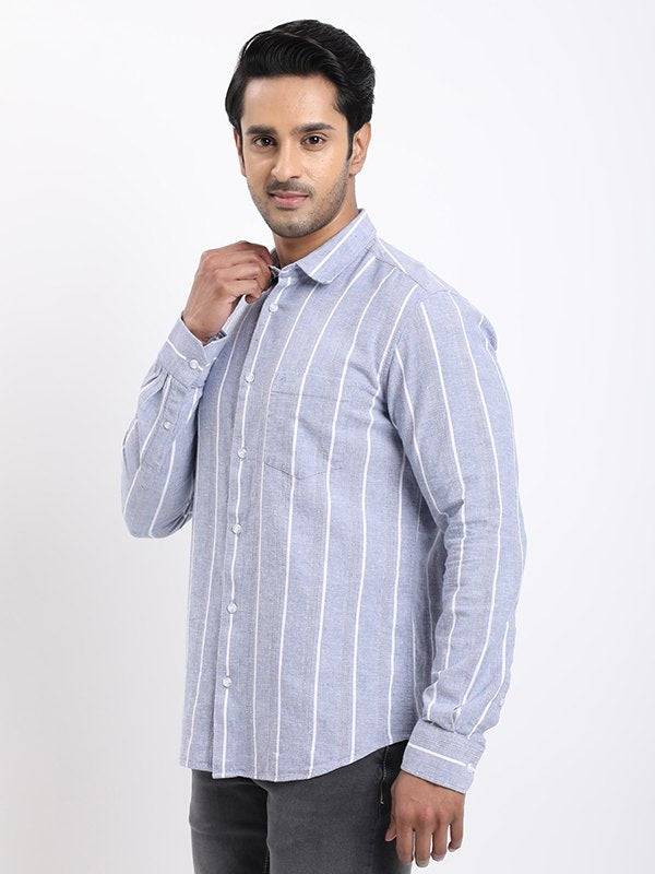 Men Striped Full Sleeve Cotton Blend Shirt