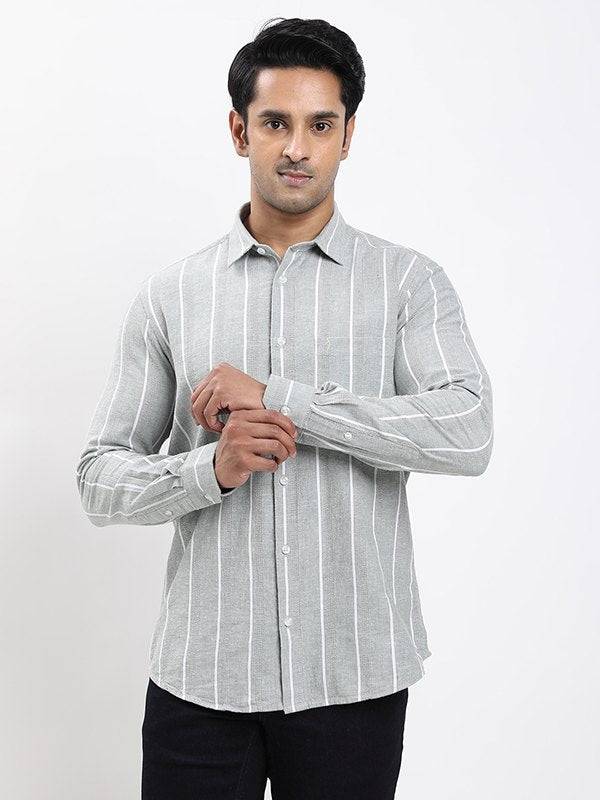Fairtrade Men Striped Full Sleeve Cotton Blend Shirt