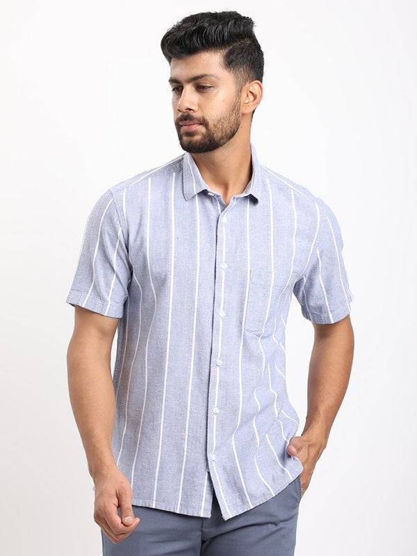 Men Striped Half Sleeve Cotton Blend Shirt
