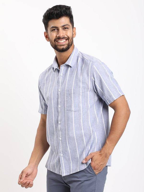 Men Striped Half Sleeve Cotton Blend Shirt