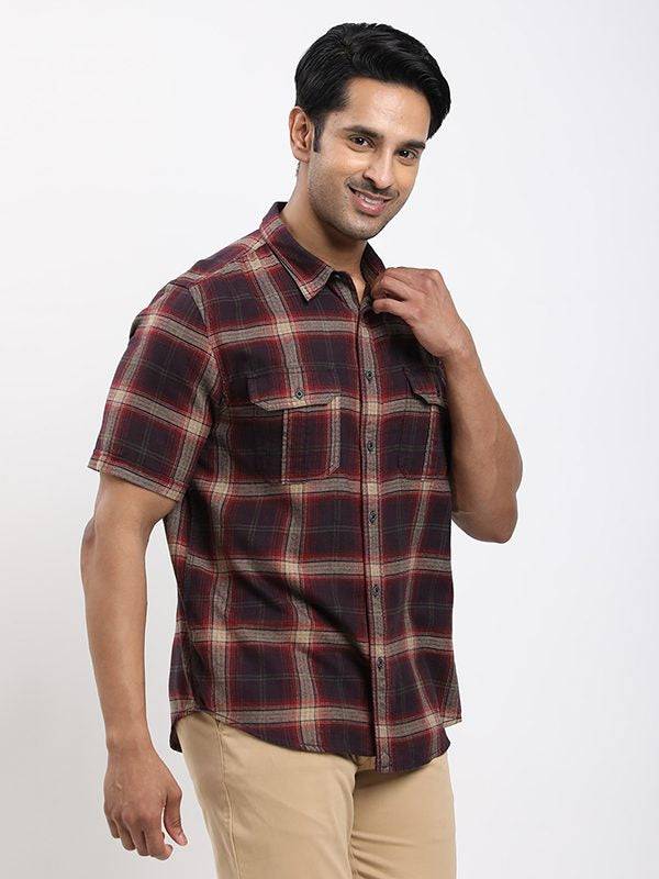 Men Checked Half Sleeve Cotton Shirt