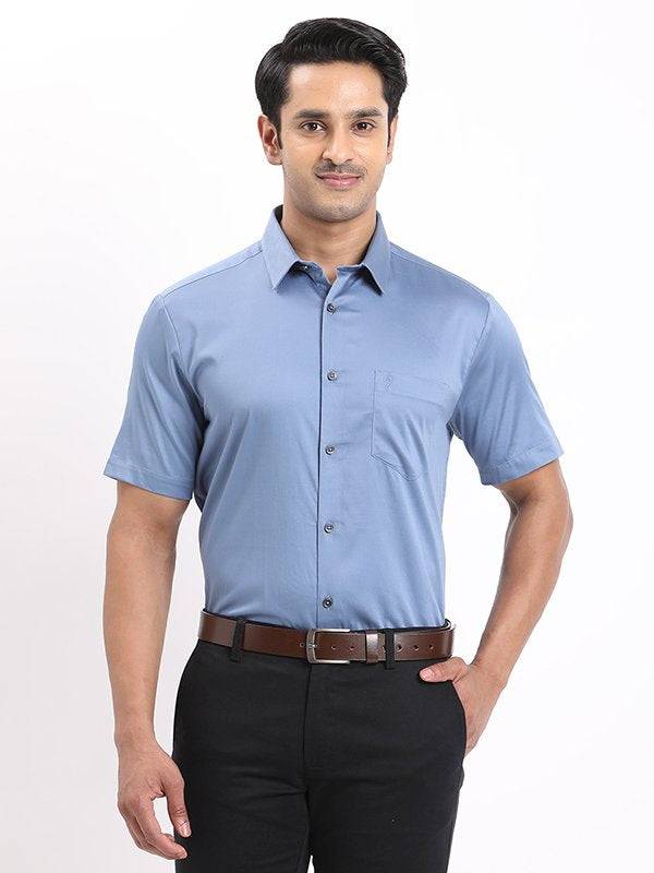 Men Solid Half Sleeve Cotton Stretch Shirt