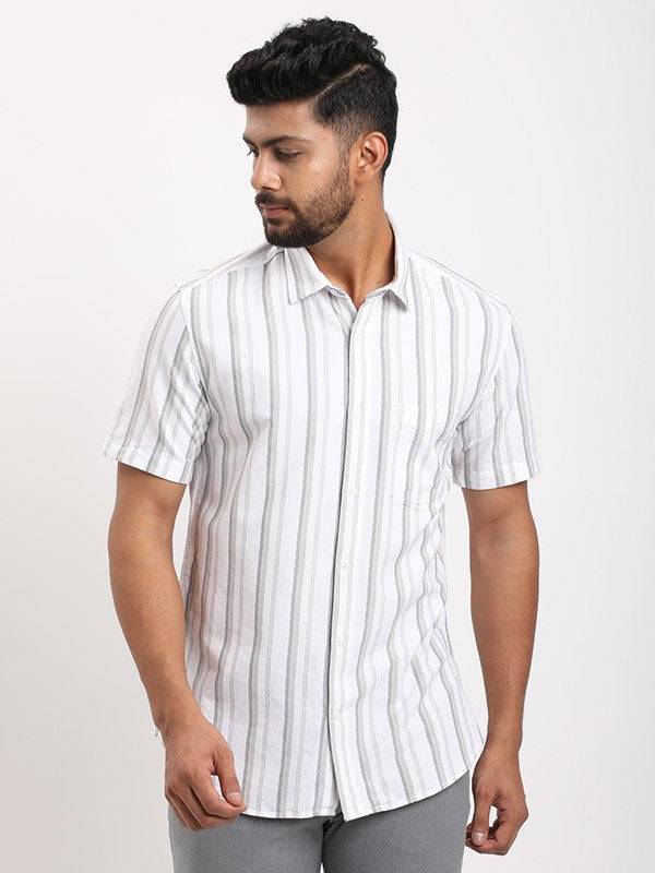 Men Striped Half Sleeve Cotton Shirt