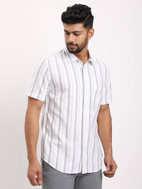 Men Striped Half Sleeve Cotton Shirt