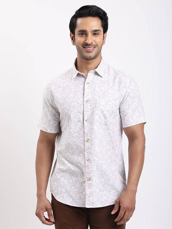 Men Printed Half Sleeve Cotton Shirt
