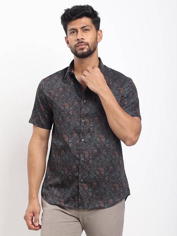Men Printed Half Sleeve Cotton Shirt