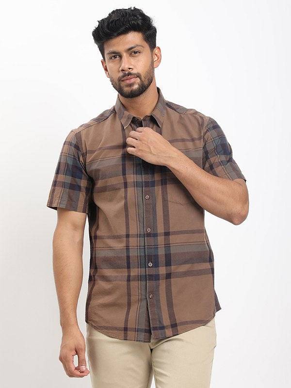 Men Checked Half Sleeve Cotton Shirt