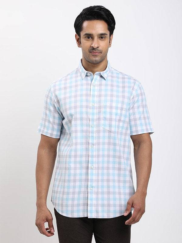 Men Checked Half Sleeve Cotton Shirt