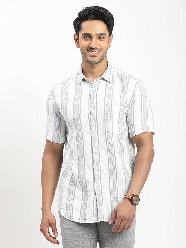 Men Striped Half Sleeve Cotton Shirt