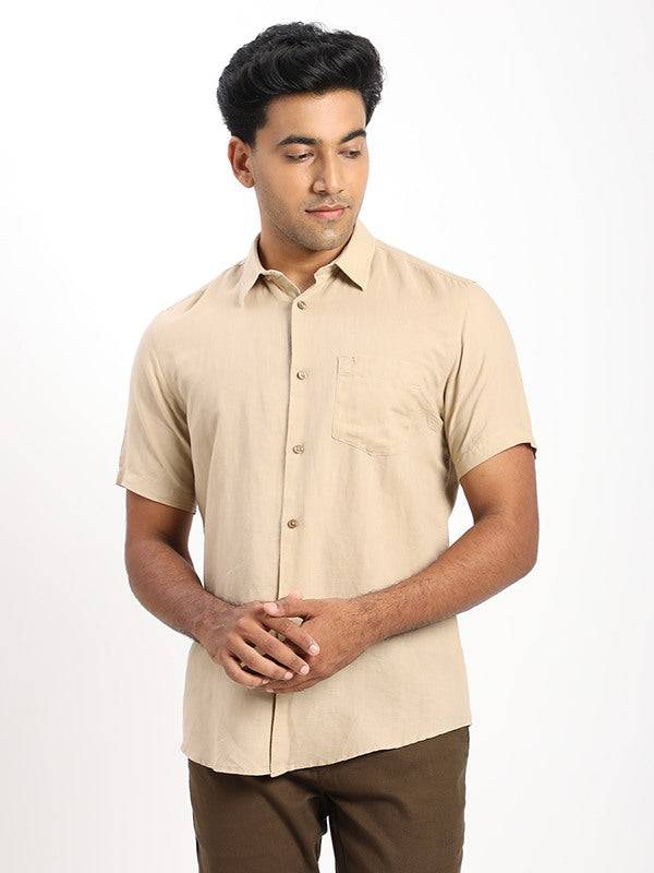 Men Solid Half Sleeve Linen Blend Shirt