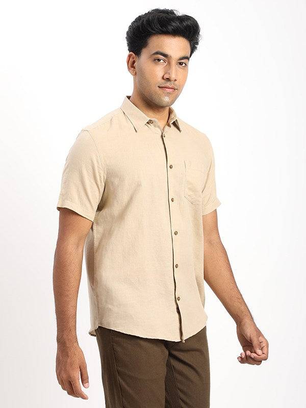 Men Solid Half Sleeve Linen Blend Shirt