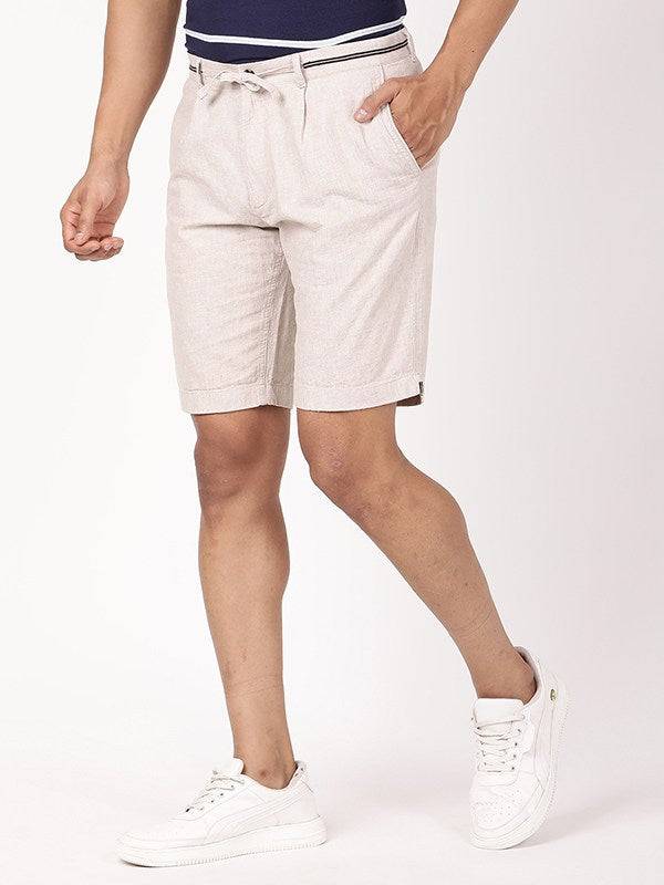 Men Solid Linen Blend Shorts