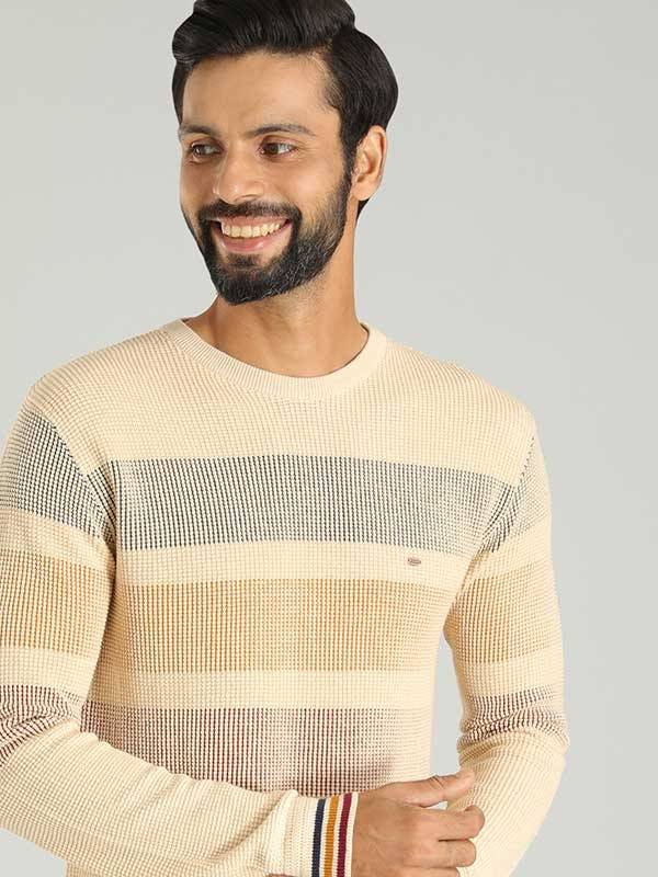 Men Striped Full Sleeve Crew Neck Sweater