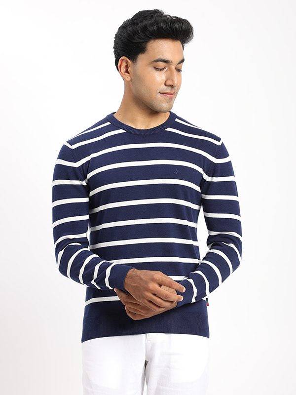 Men Striped Full Sleeve Crew Neck Sweater