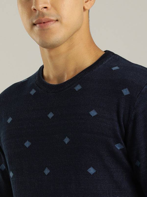 Men Jacquard Full Sleeve Crew Neck Sweater