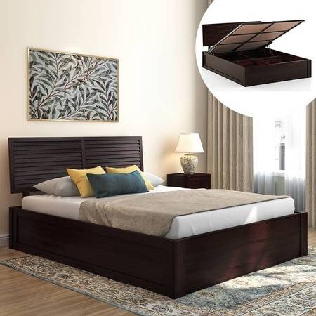 Terence Hydraulic Storage Bed (Solid Wood) (Mahogany Finish, King Bed Size)