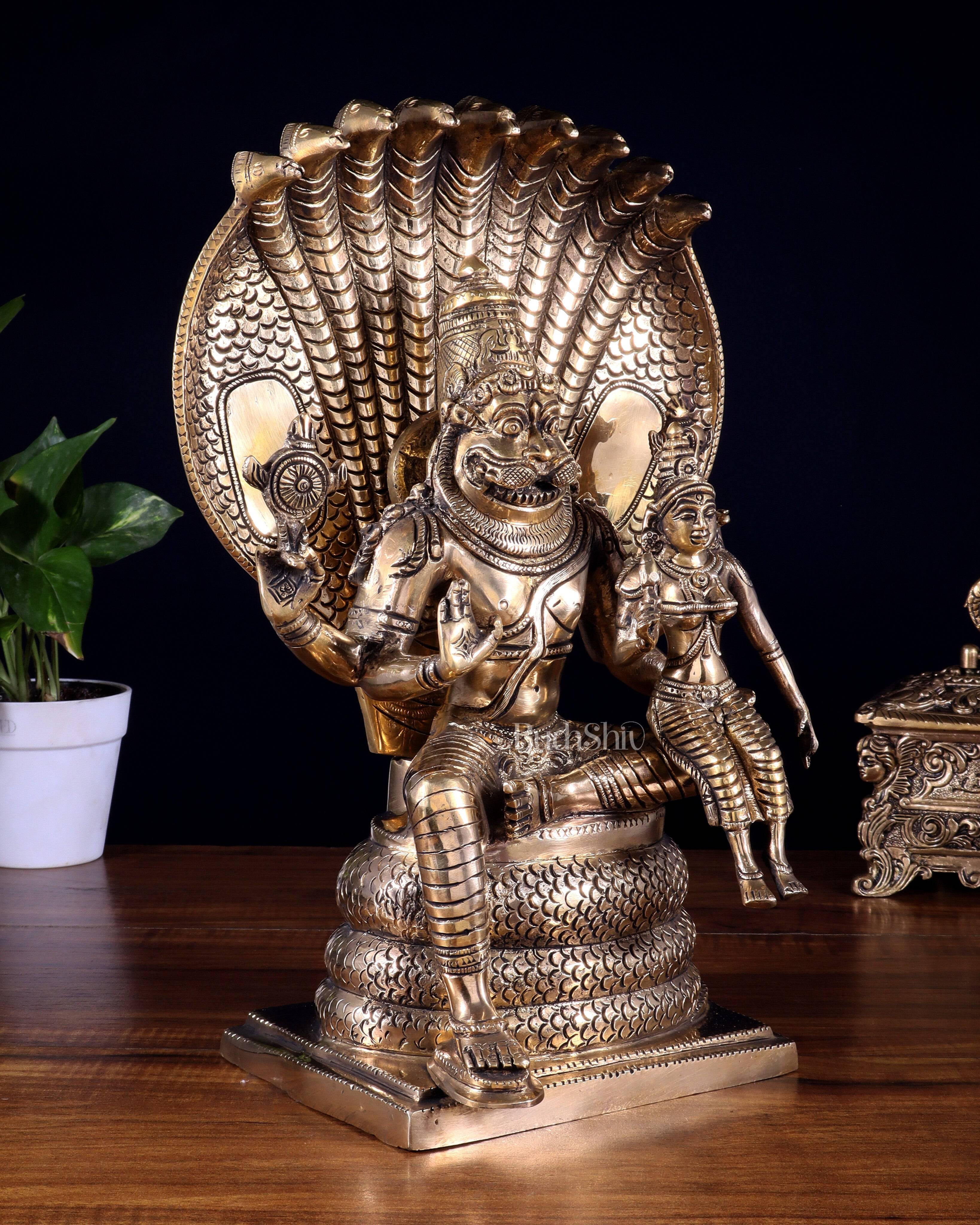 Buy Pure Brass Lakshmi Narasimha Swamy Idol with Sheshanaag – 14 Inches ...