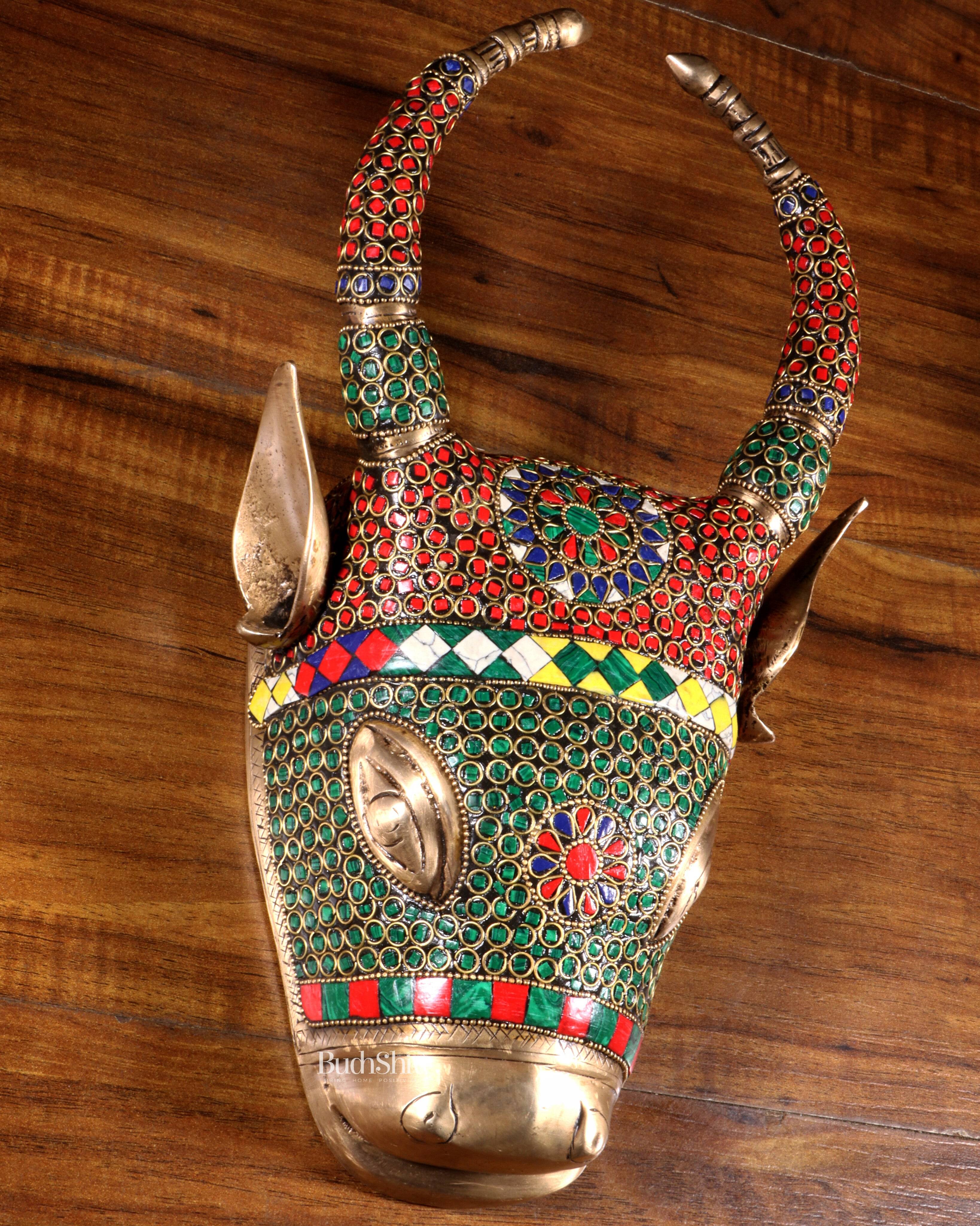 Brass Cow Head Wall Hanging – stonework 12"