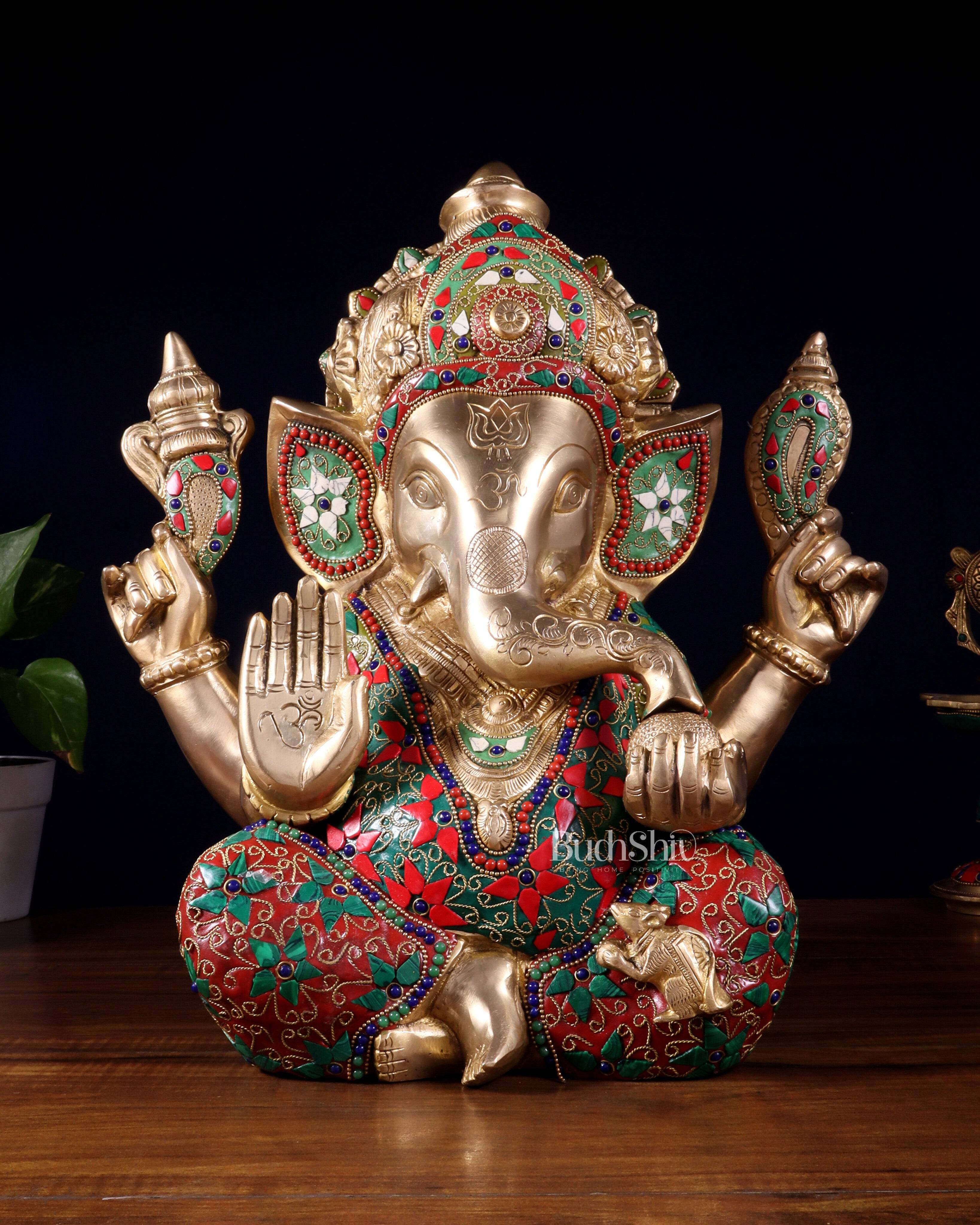 Pure Brass Ganesha Statue meenakari 15"