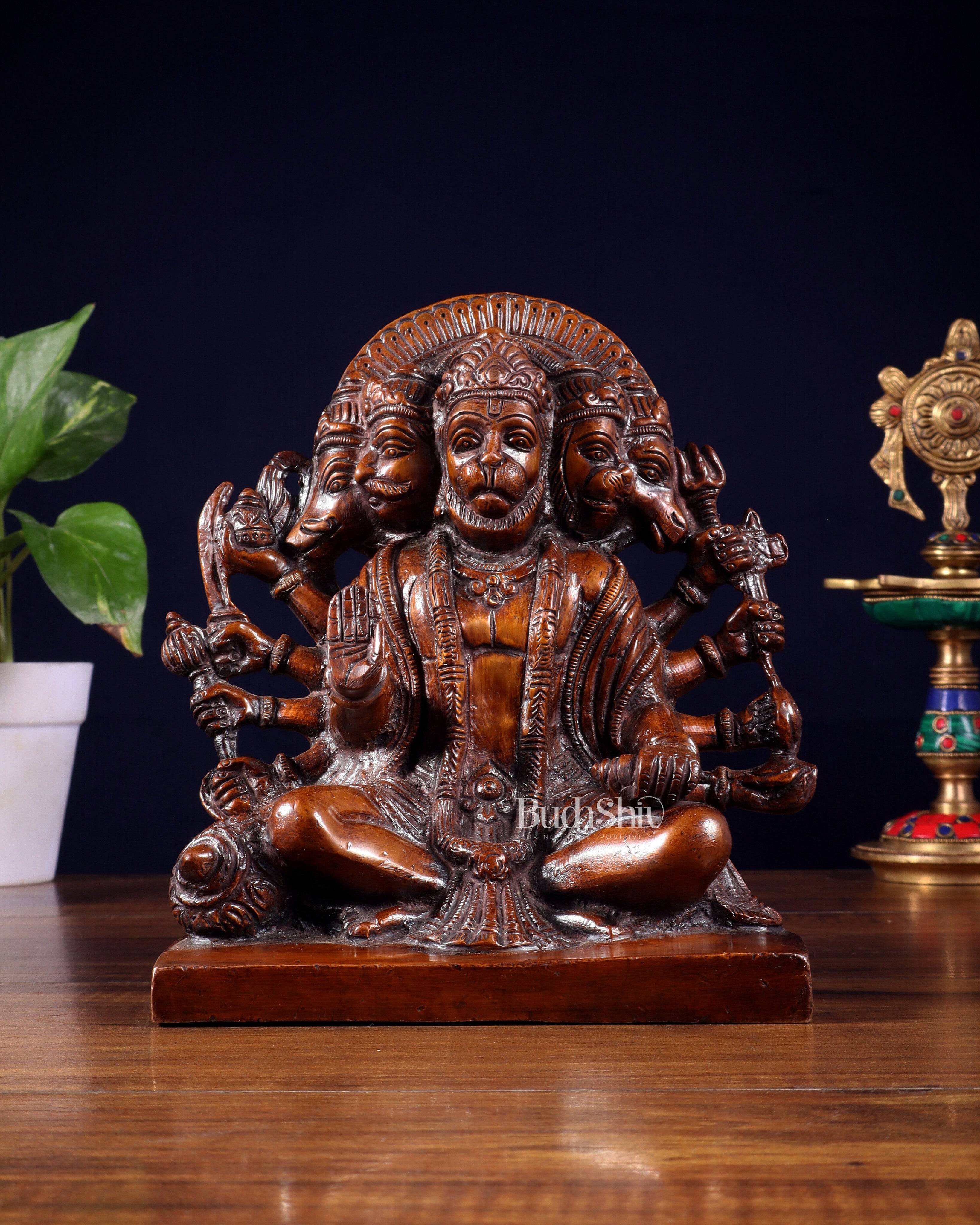 Pure Brass Panchmukhi Hanuman Statue – Copper Finish 7.5 Inch