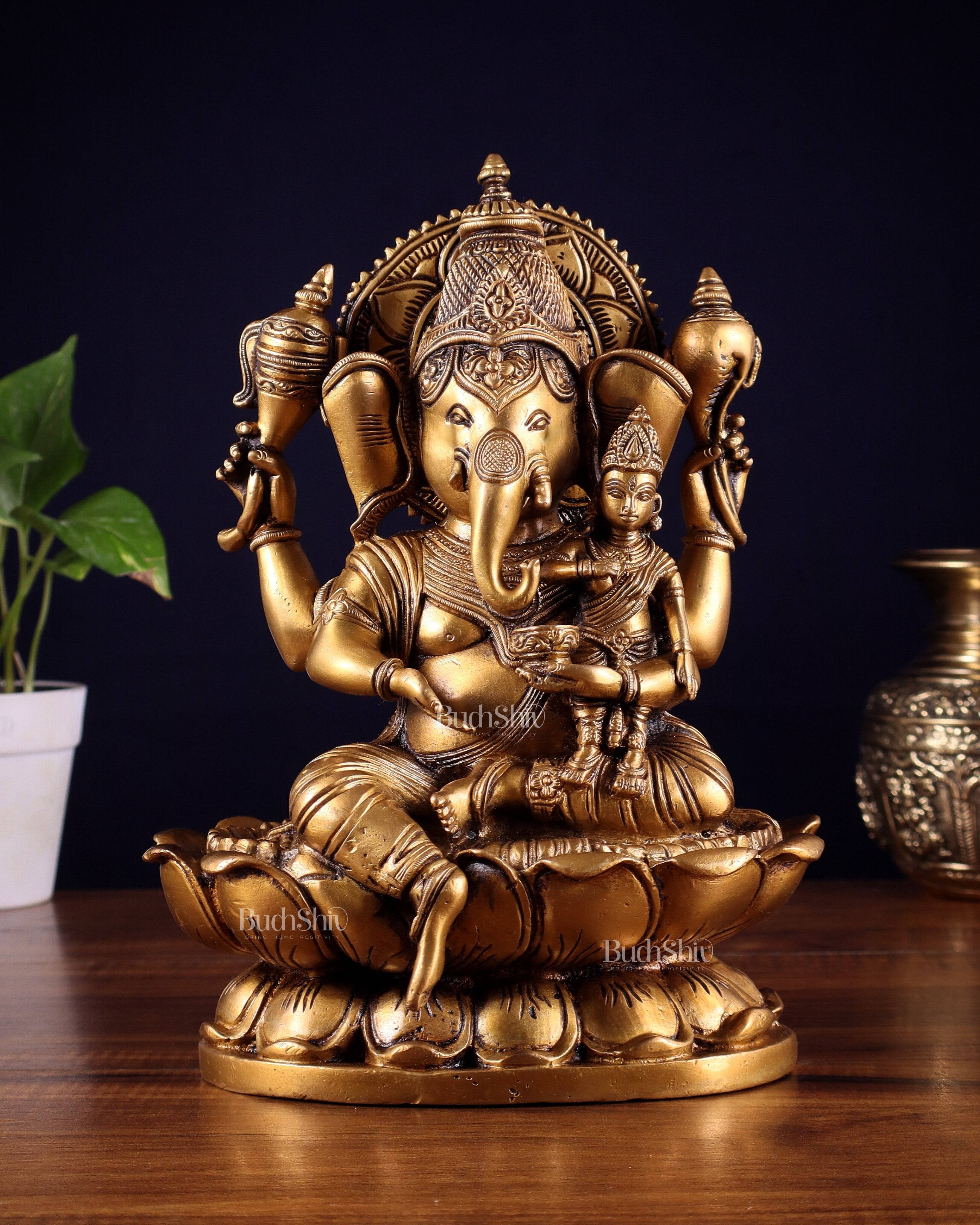 Pure Brass uchishta Shakti Ganesha Idol – 10.5" Handcrafted