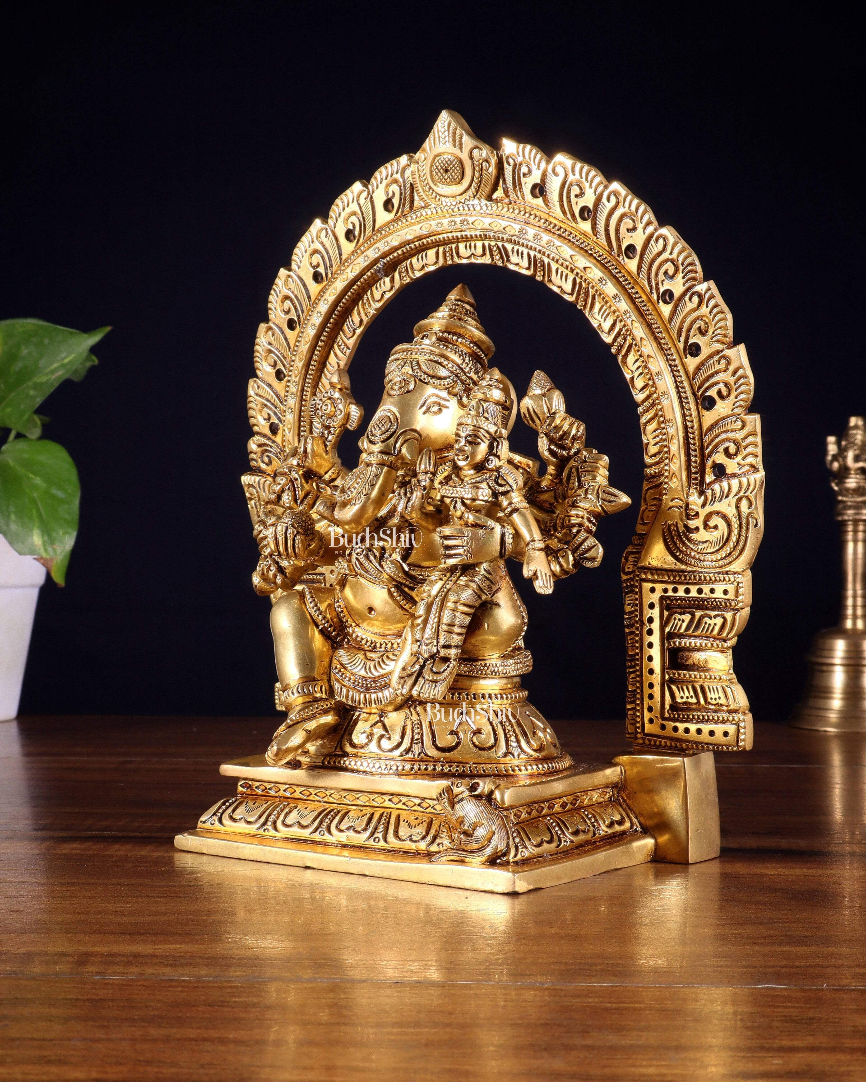 Pure Brass Vallabha Ganesha Mahaganapati Idol with Prabhavali 8.5 inch