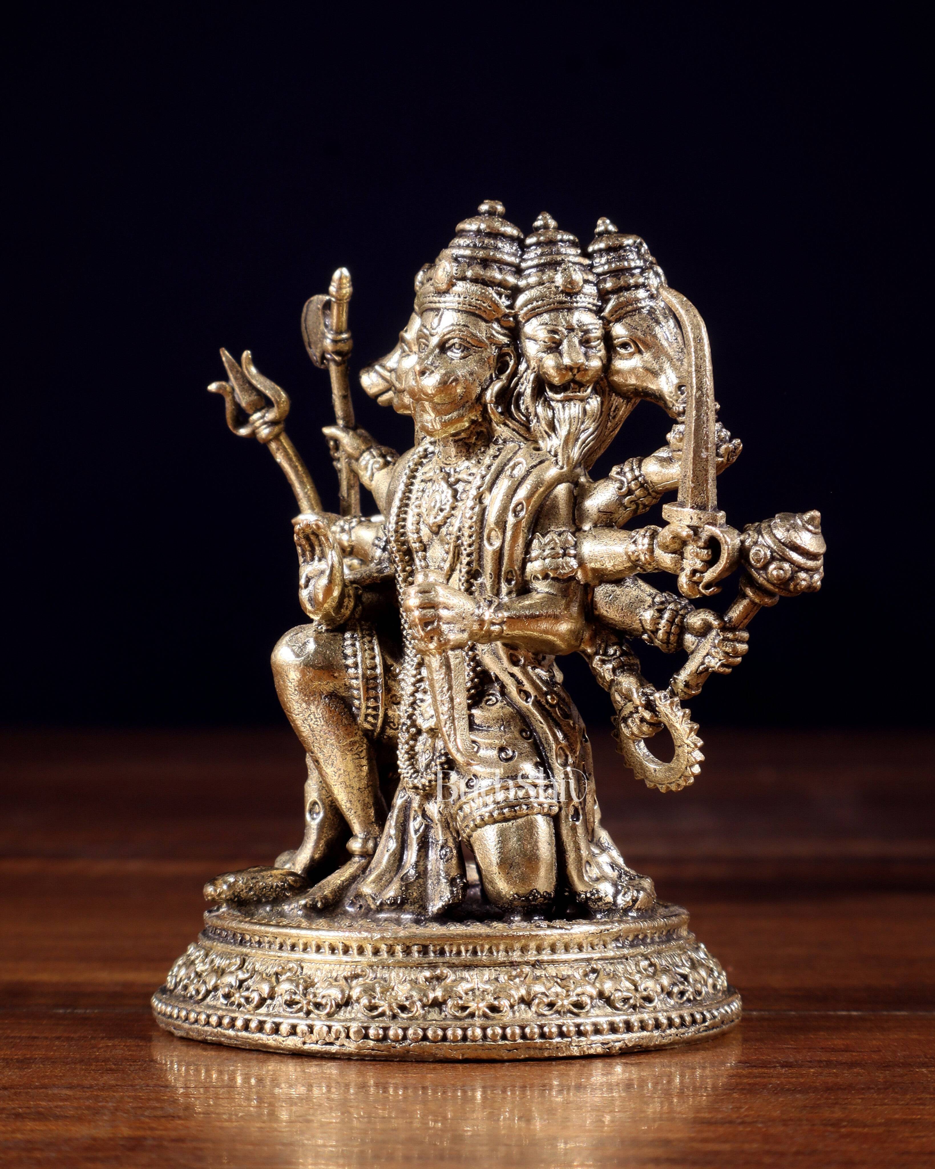 Pure Brass Superfine Panchmukhi Hanuman Idol - 3 inch