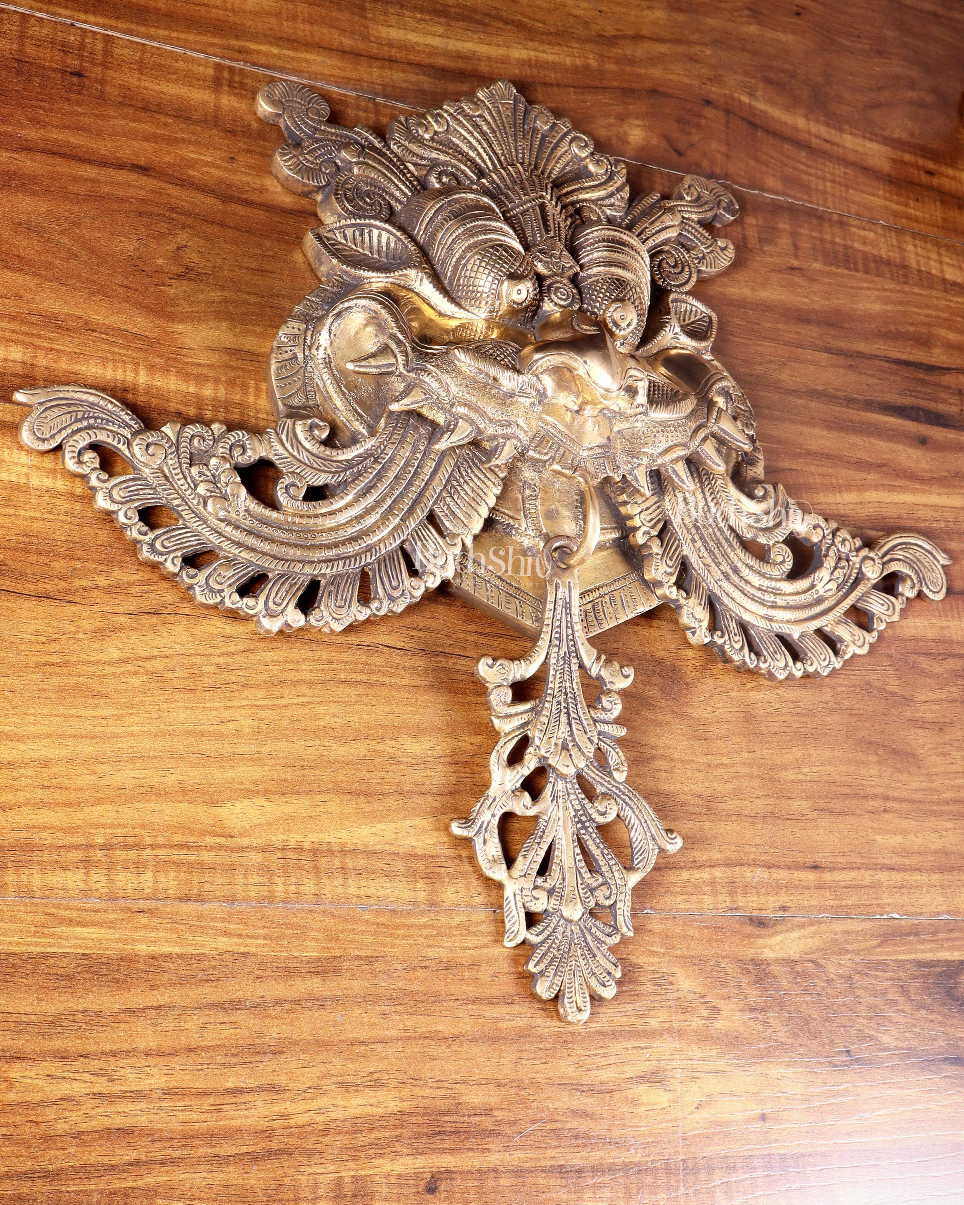 Brass Superfine Large Yali wall hanging Dragon face Nazarbattu 18" antique tone