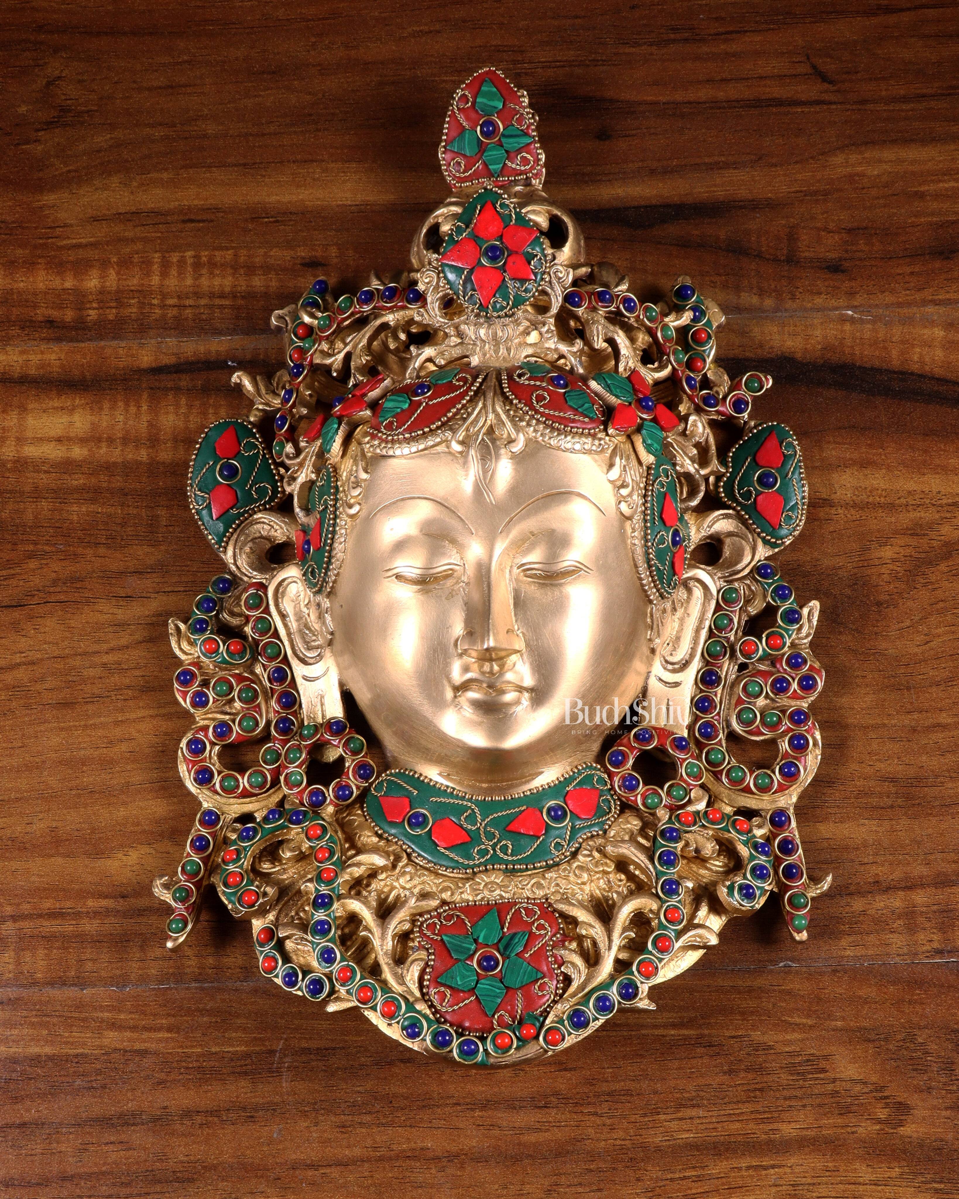 Pure Brass Tara Devi Wall Hanging in Nepalese stonework 10.5"