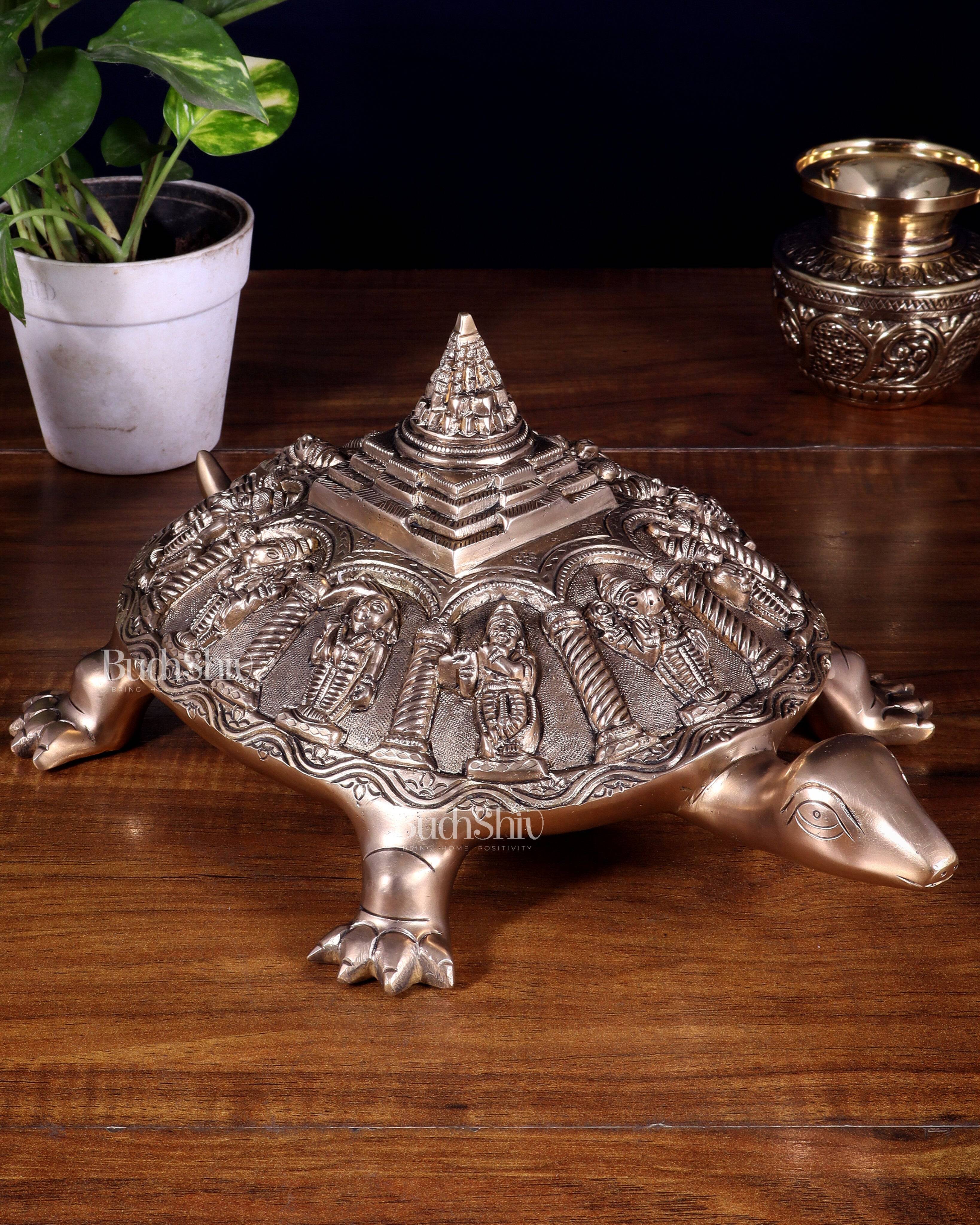 Handcrafted Brass Vishnu Dashavatars with Shree Yantra on Tortoise Base 13 inch