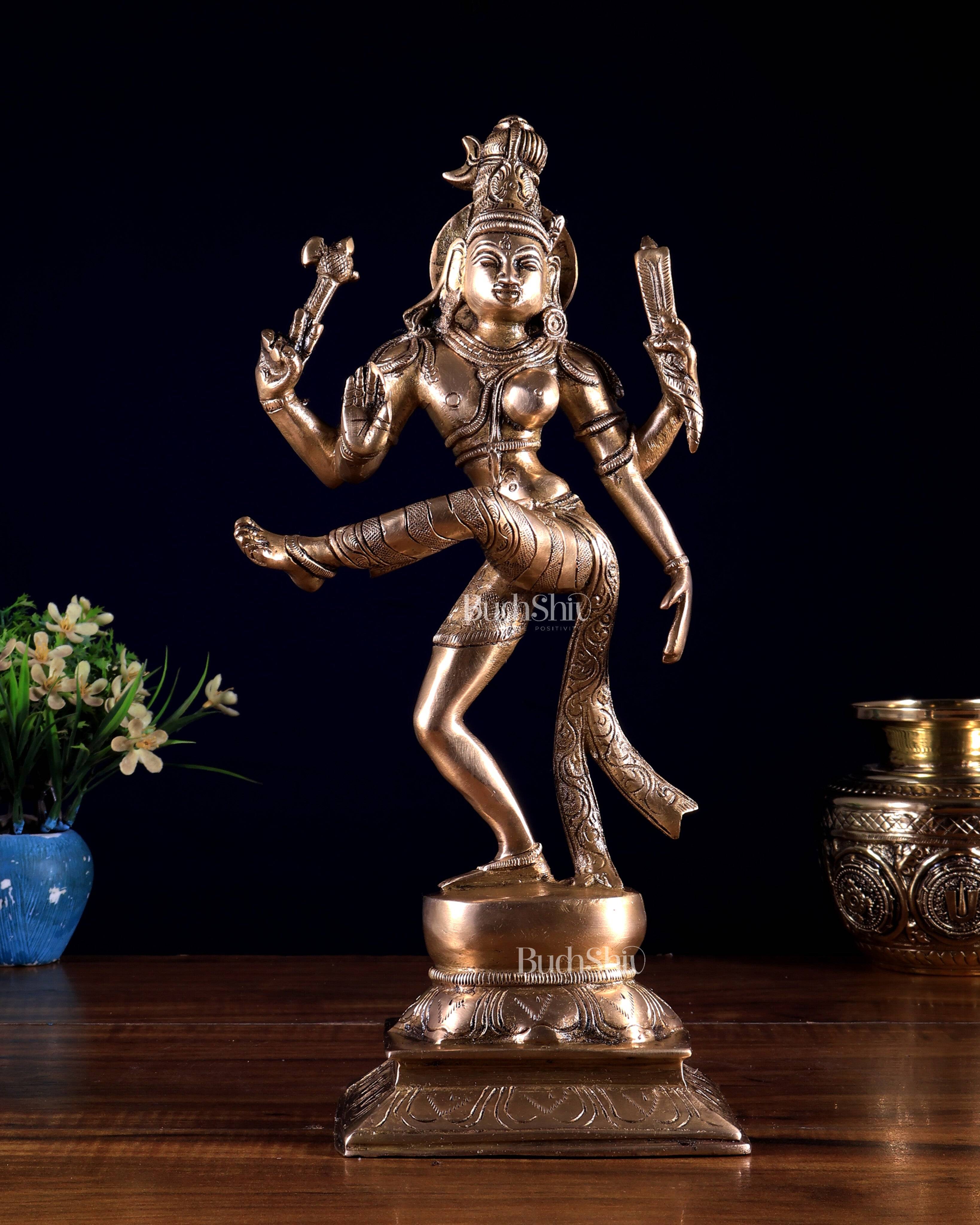 Pure Brass Dancing Ardhanarishvara Idol (Half Shiva – Half Parvati) 12.5 inch