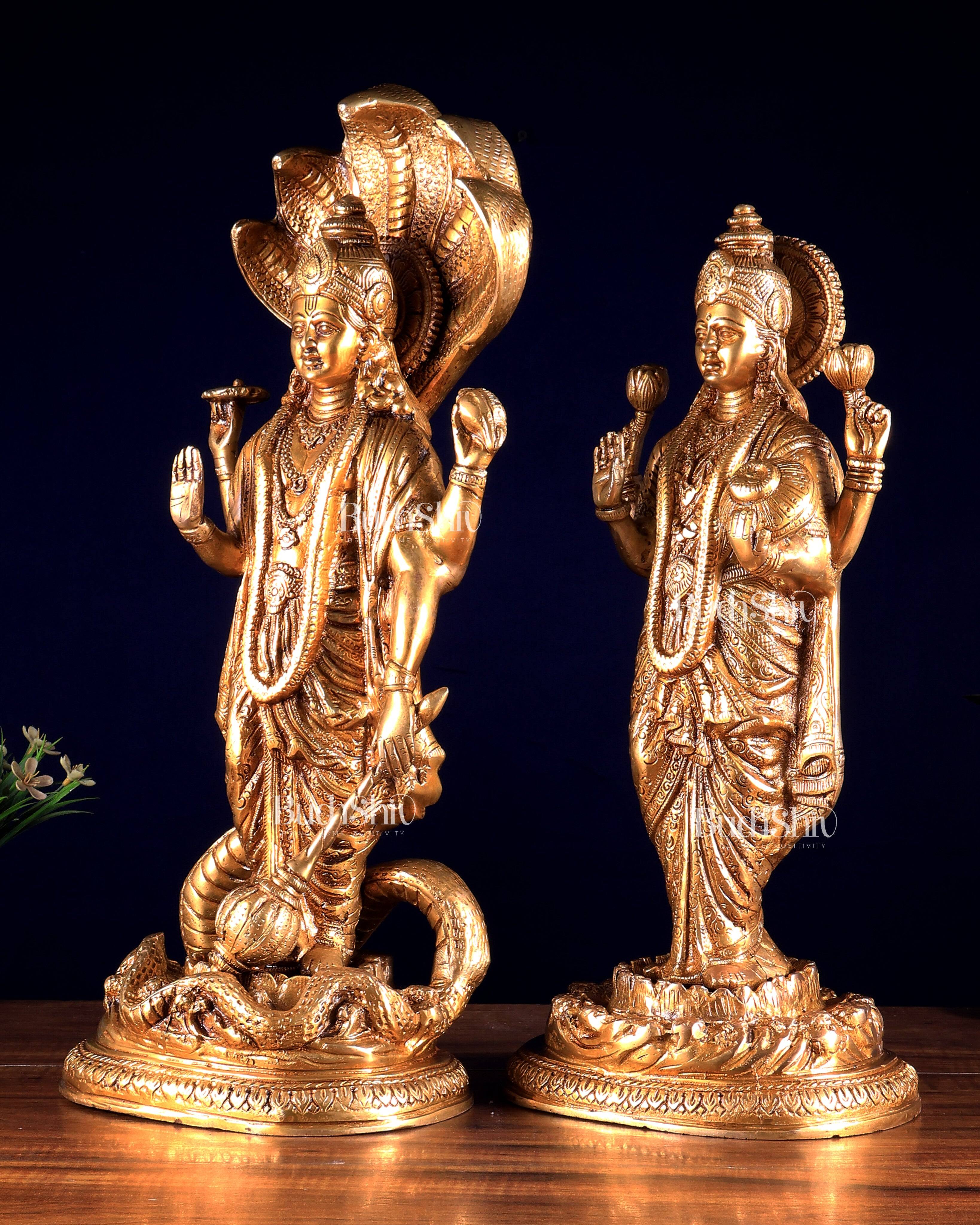 Brass Superfine Standing Vishnu Lakshmi Idols 18 inch