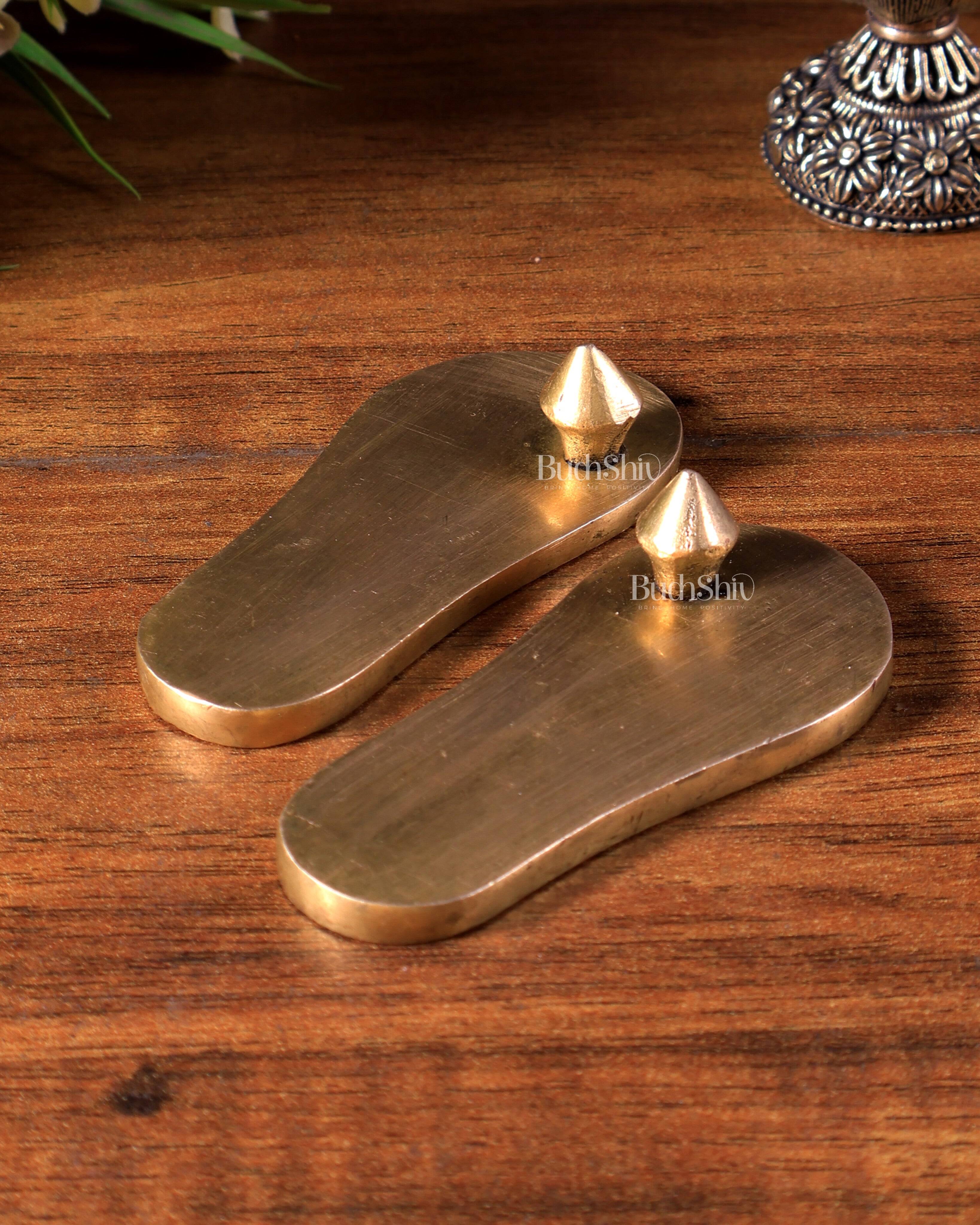Pure Brass Charan Paduka (Deity Kadau) for Daily Pooja 3 inch