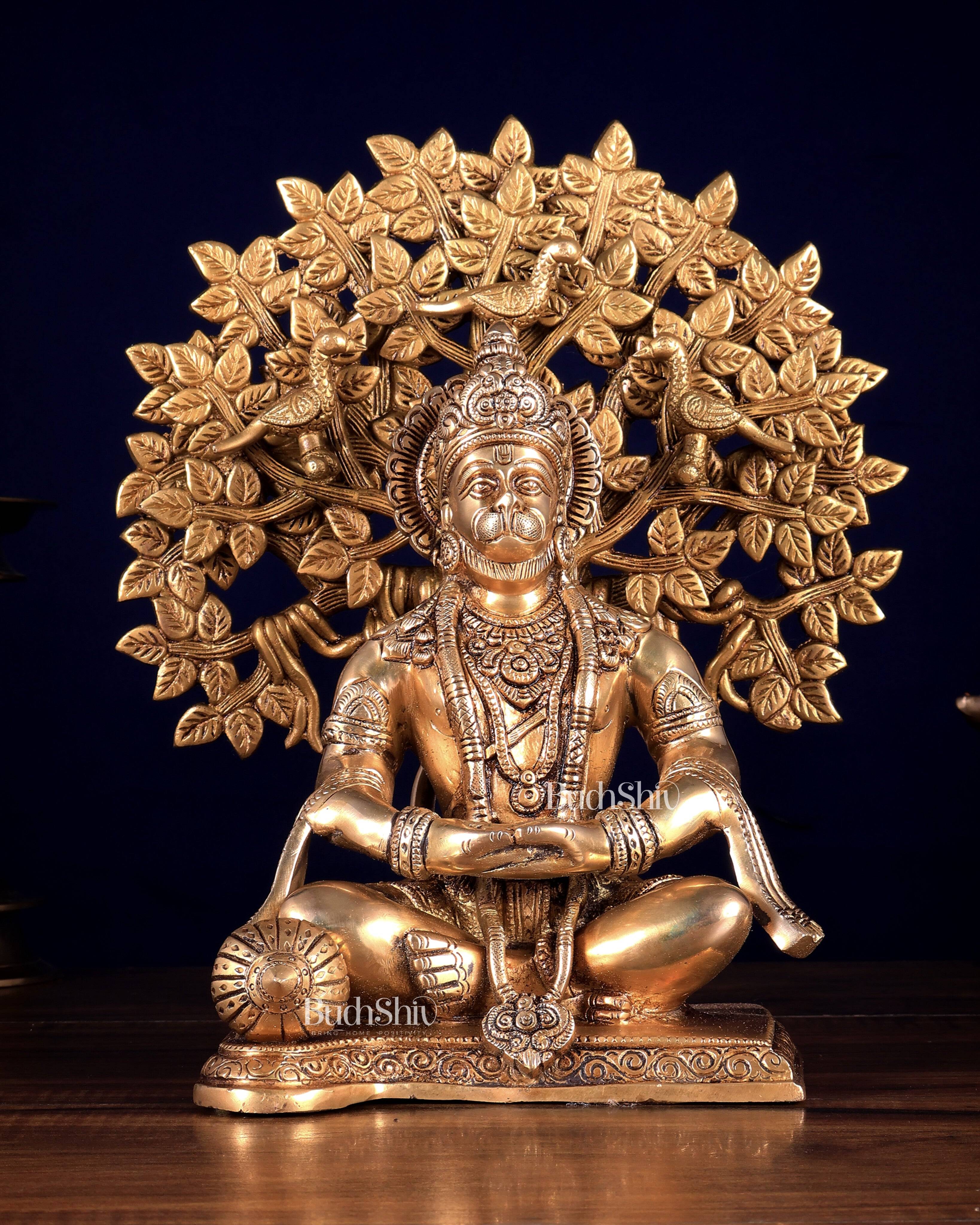 Pure Brass Lord Hanuman in Meditation with Kalpavriksha Tree | Superfine Detailing 12 inch