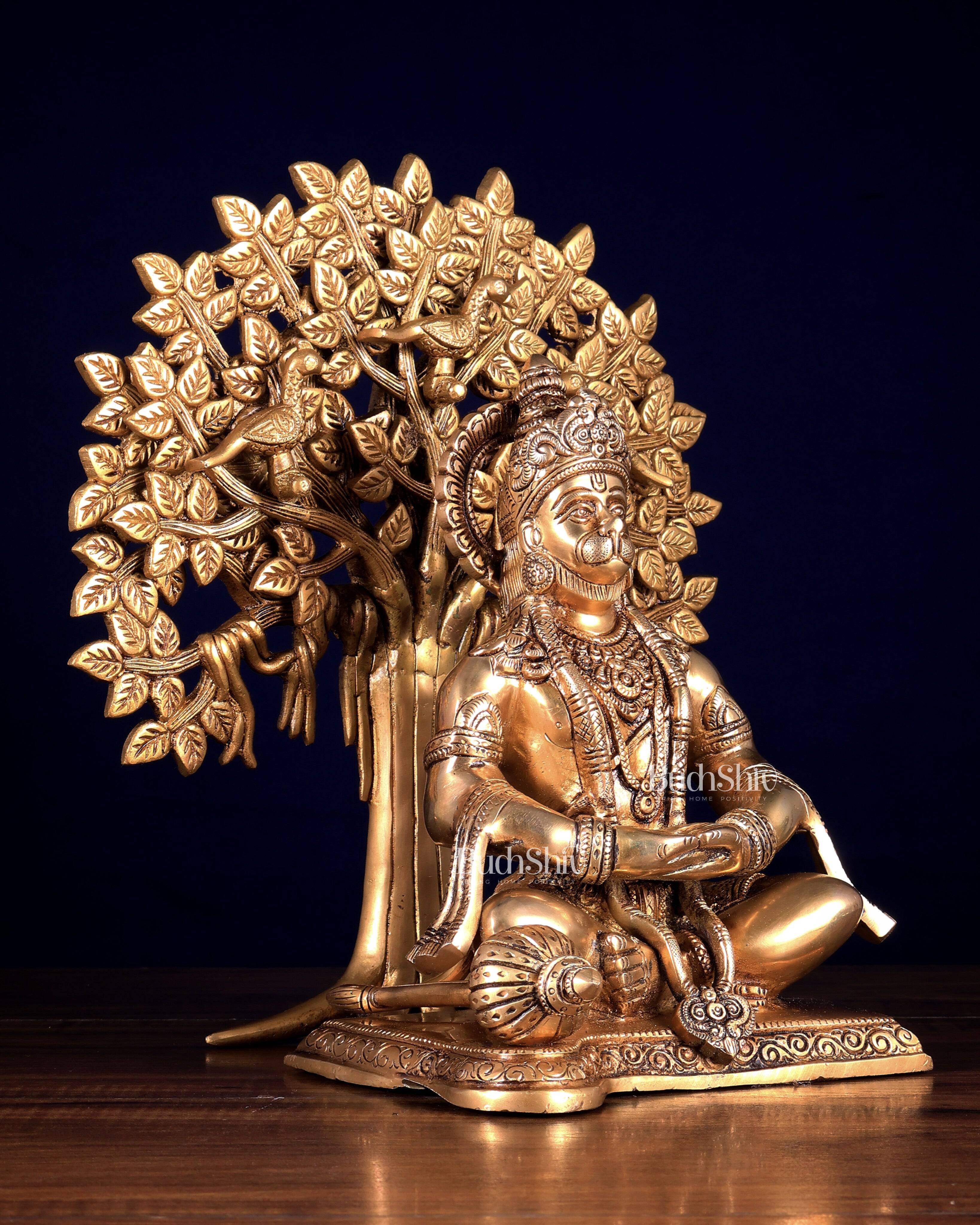Pure Brass Lord Hanuman in Meditation with Kalpavriksha Tree | Superfine Detailing 12 inch