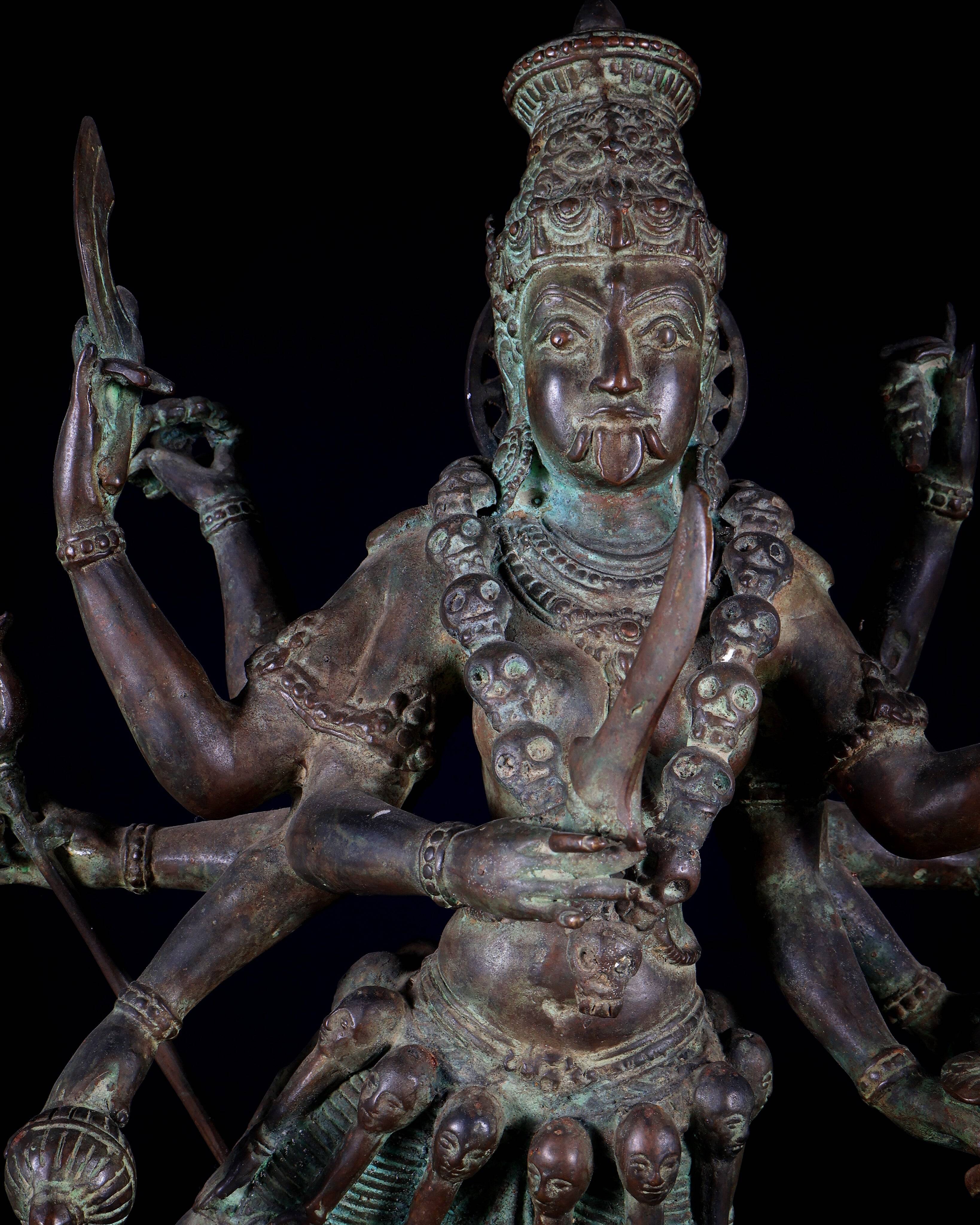 Bronze Goddess Kali Statue – 23” (58 cm) Fierce Form with 10 Arms
