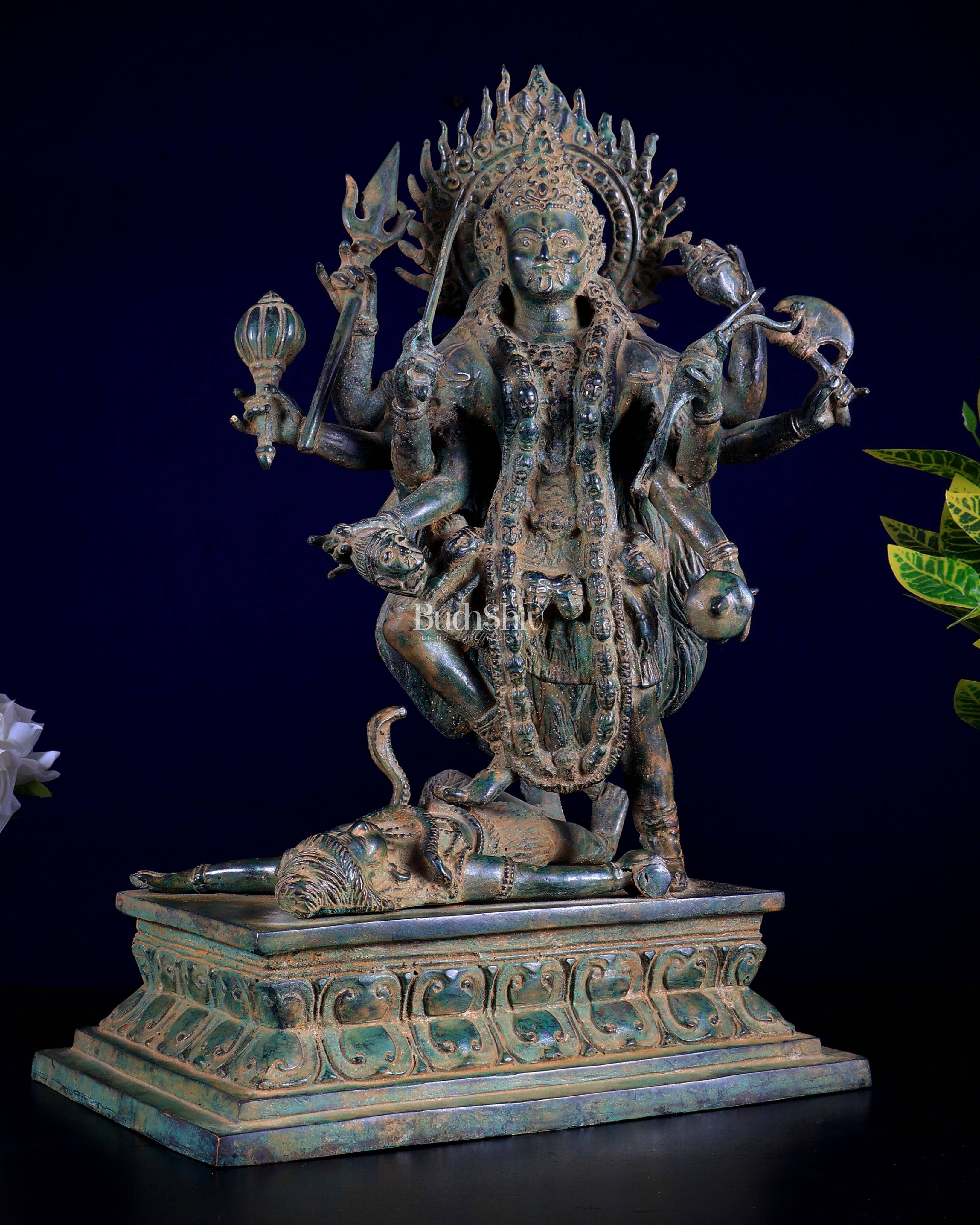 Bronze Kali with eight arms Standing on Shiva | Indonesian Sculpture – 15.5"