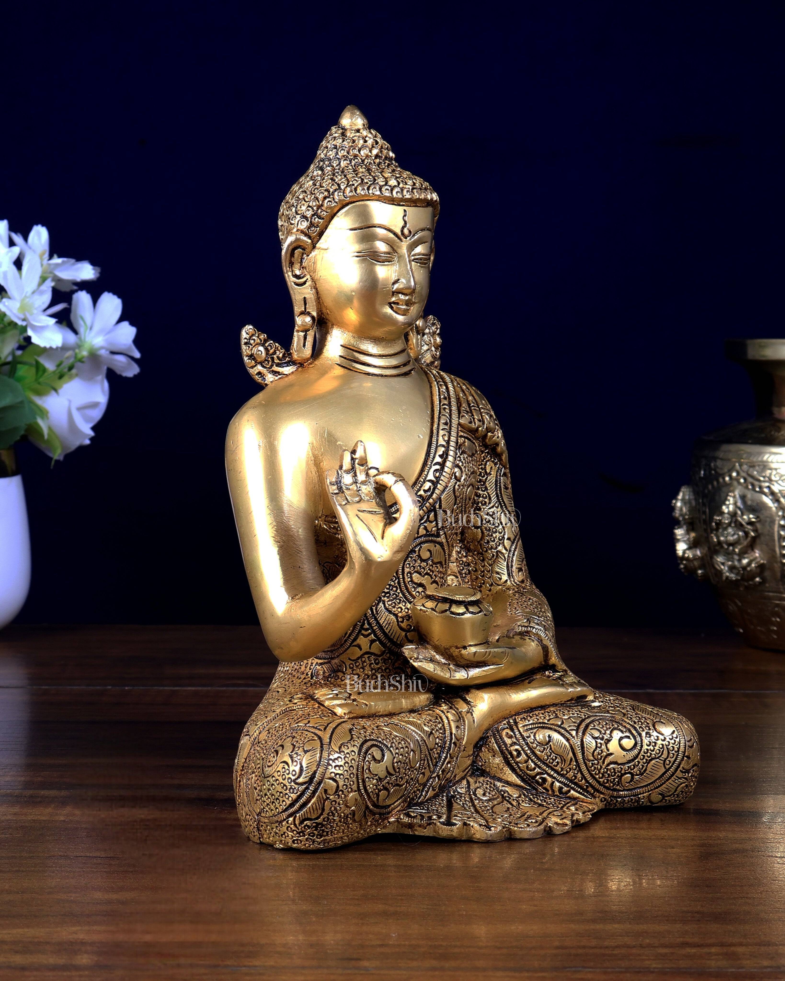 Brass Buddha Superfine Statue | 8" Fully Carved, 2.39 kg