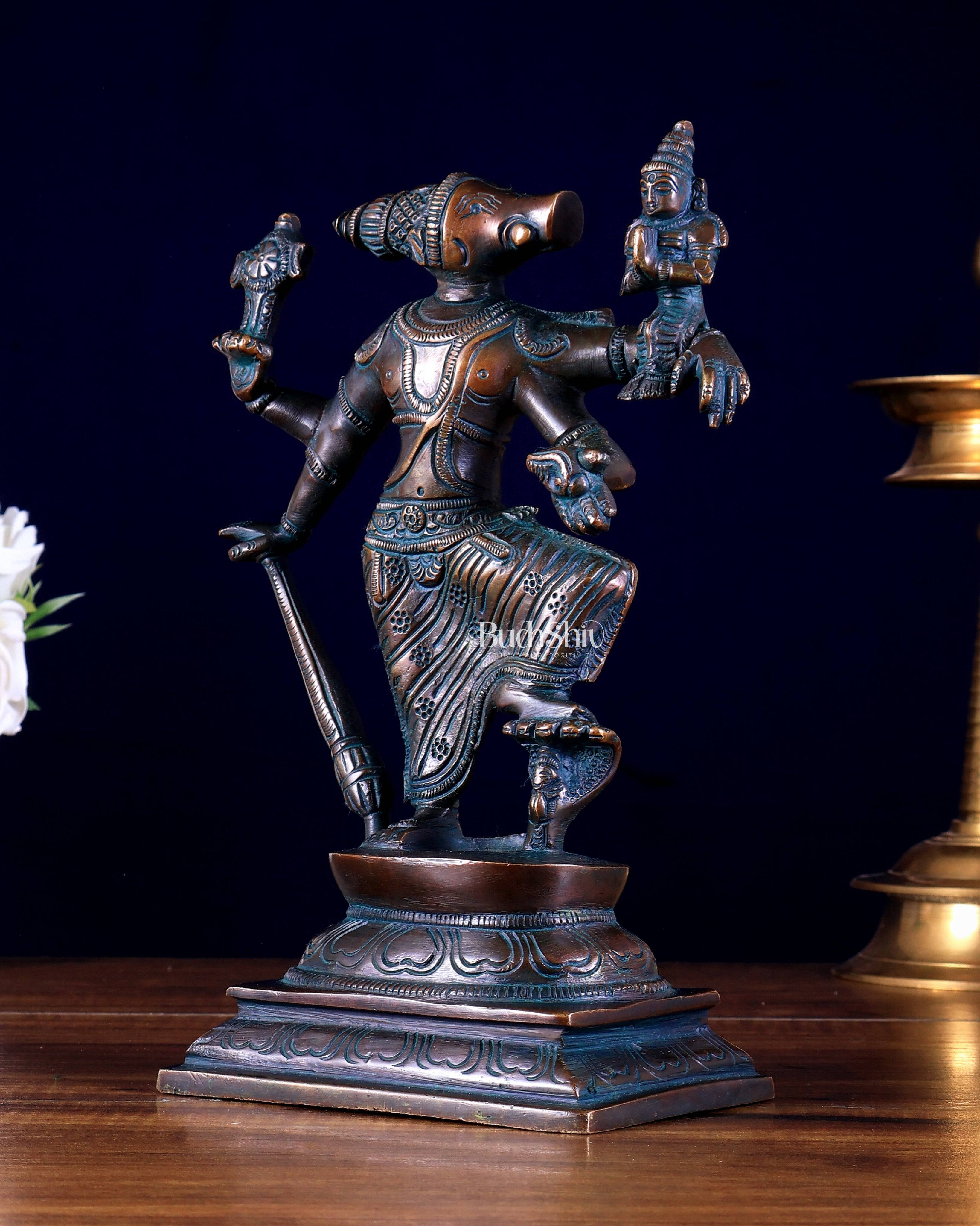 Pure Brass Lord Varaha with Lakshmi Bhumi Devi – 8.5 inch
