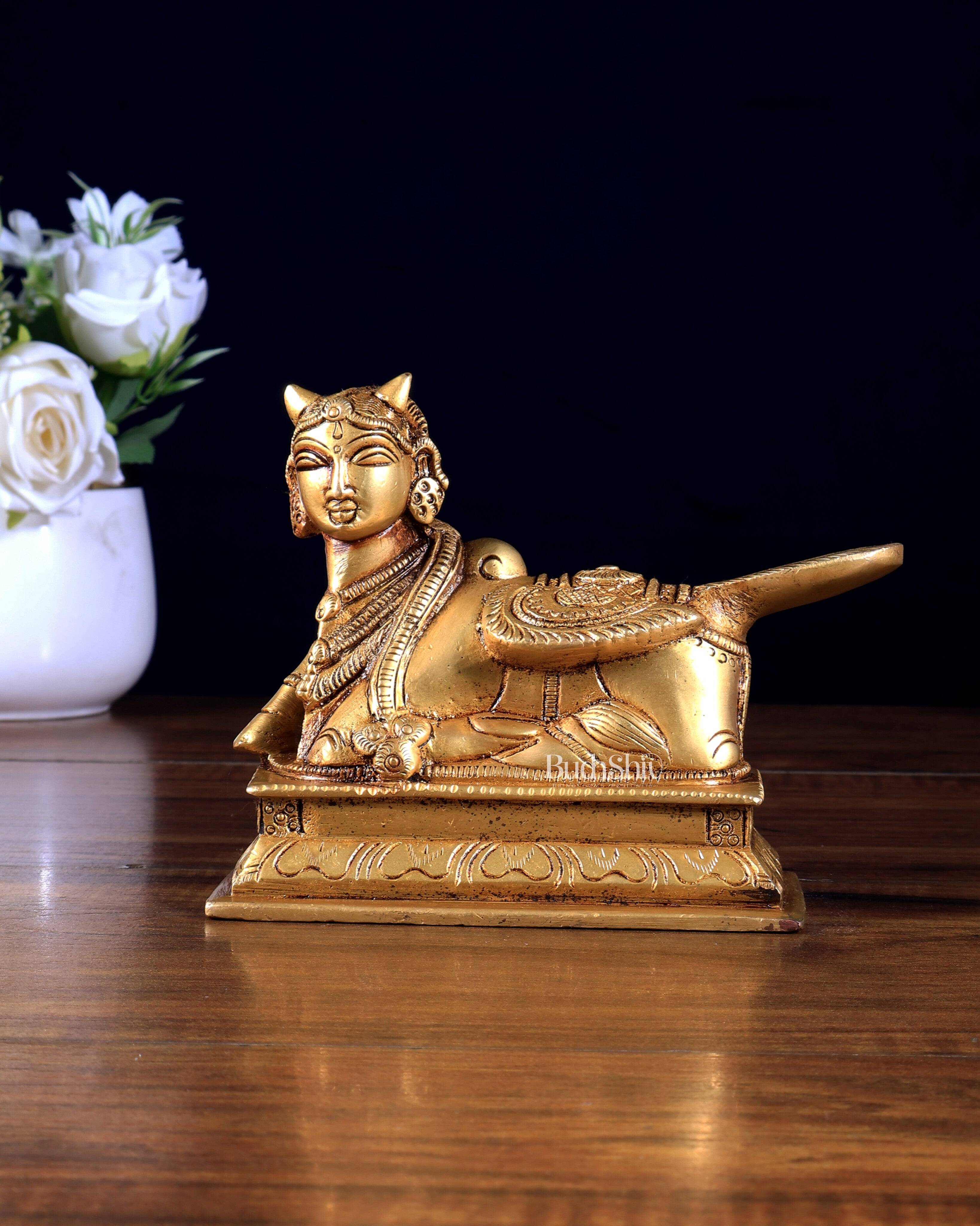 Pure Brass Sitting Kamdhenu Cow with Wings