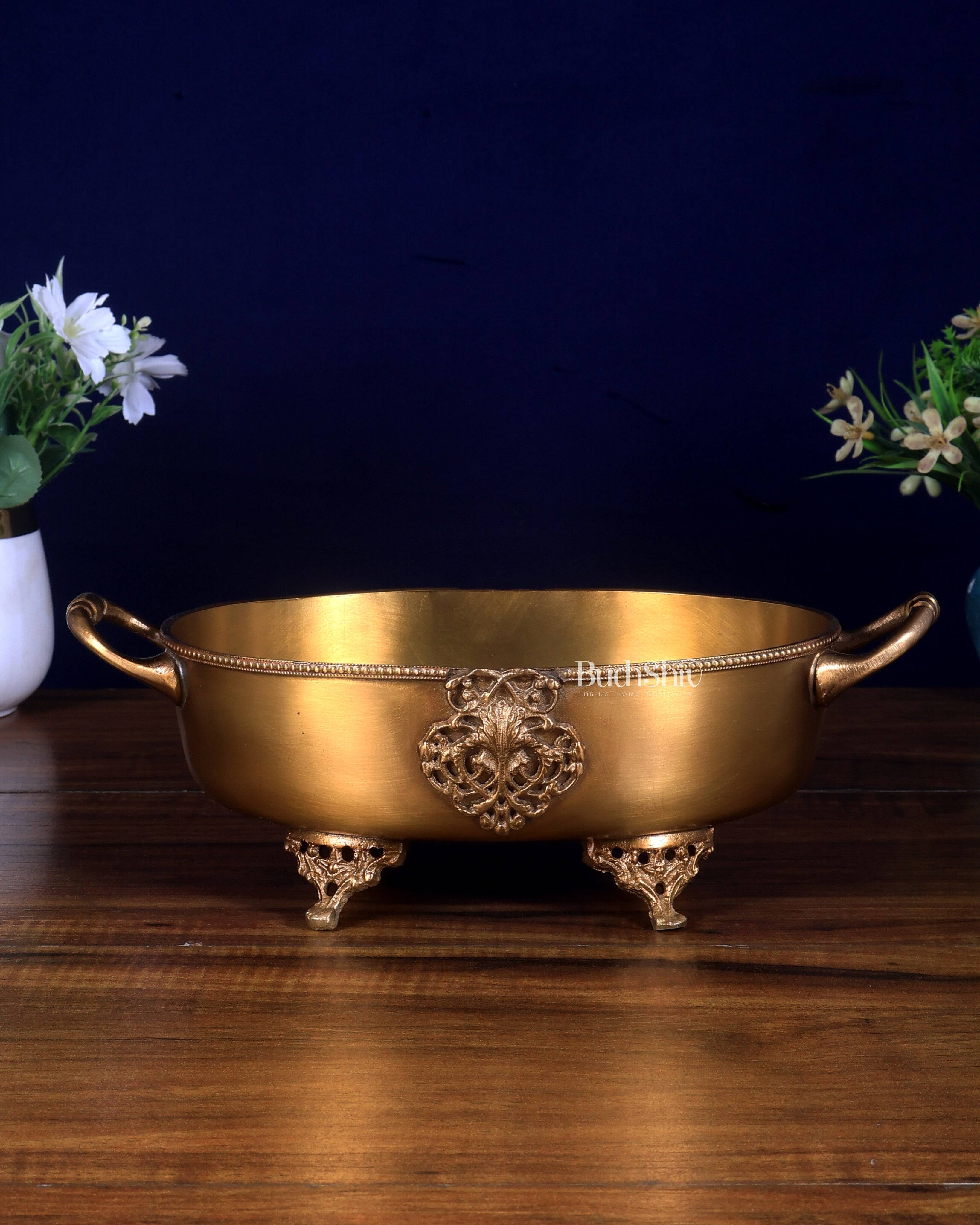 Pure Brass Lightweight Multipurpose Oval Fruit Bowl / Tray with Handle 10 inch