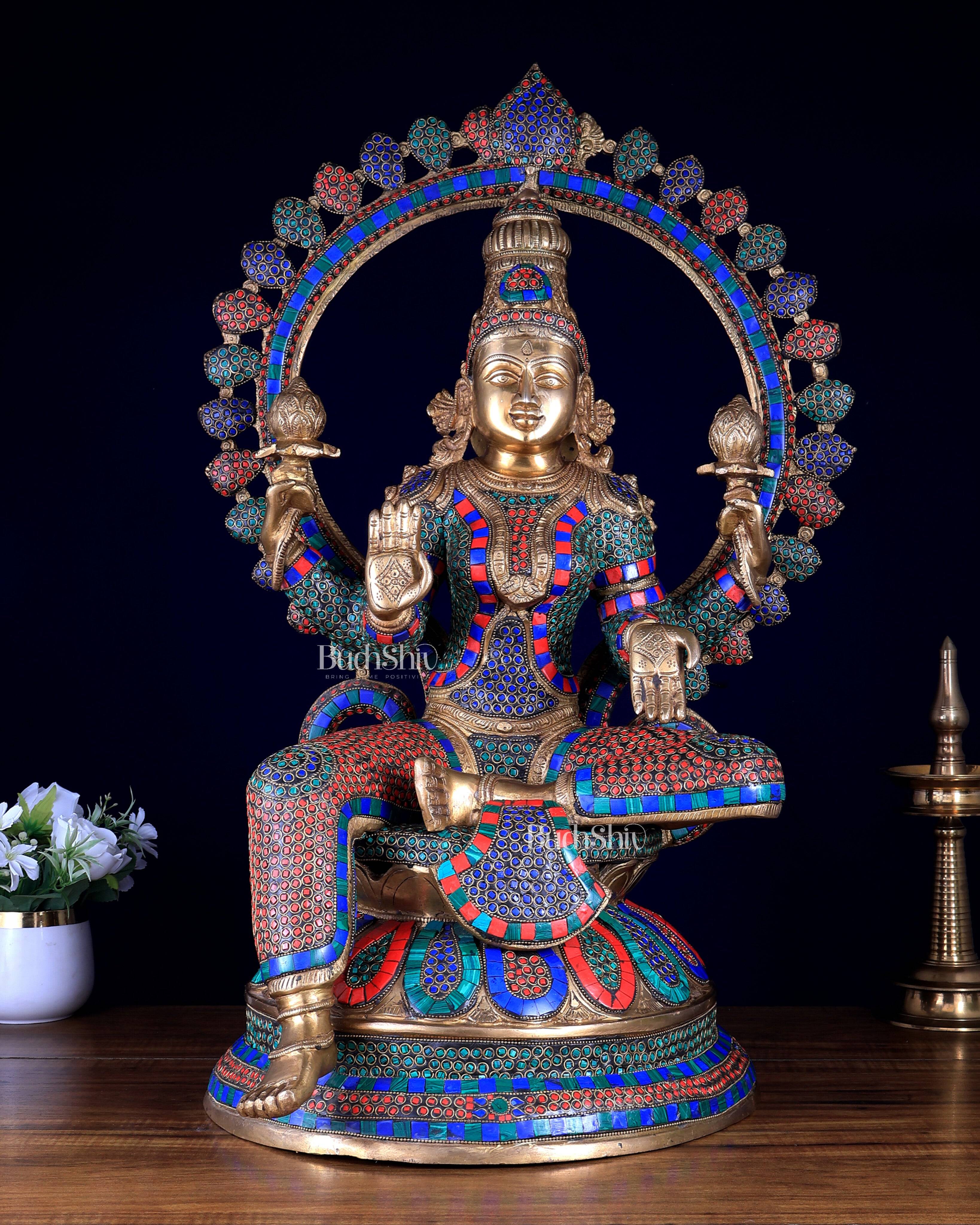 Buy Pure Brass Large Lakshmi Devi Statue With Meenakari Stonework 27 