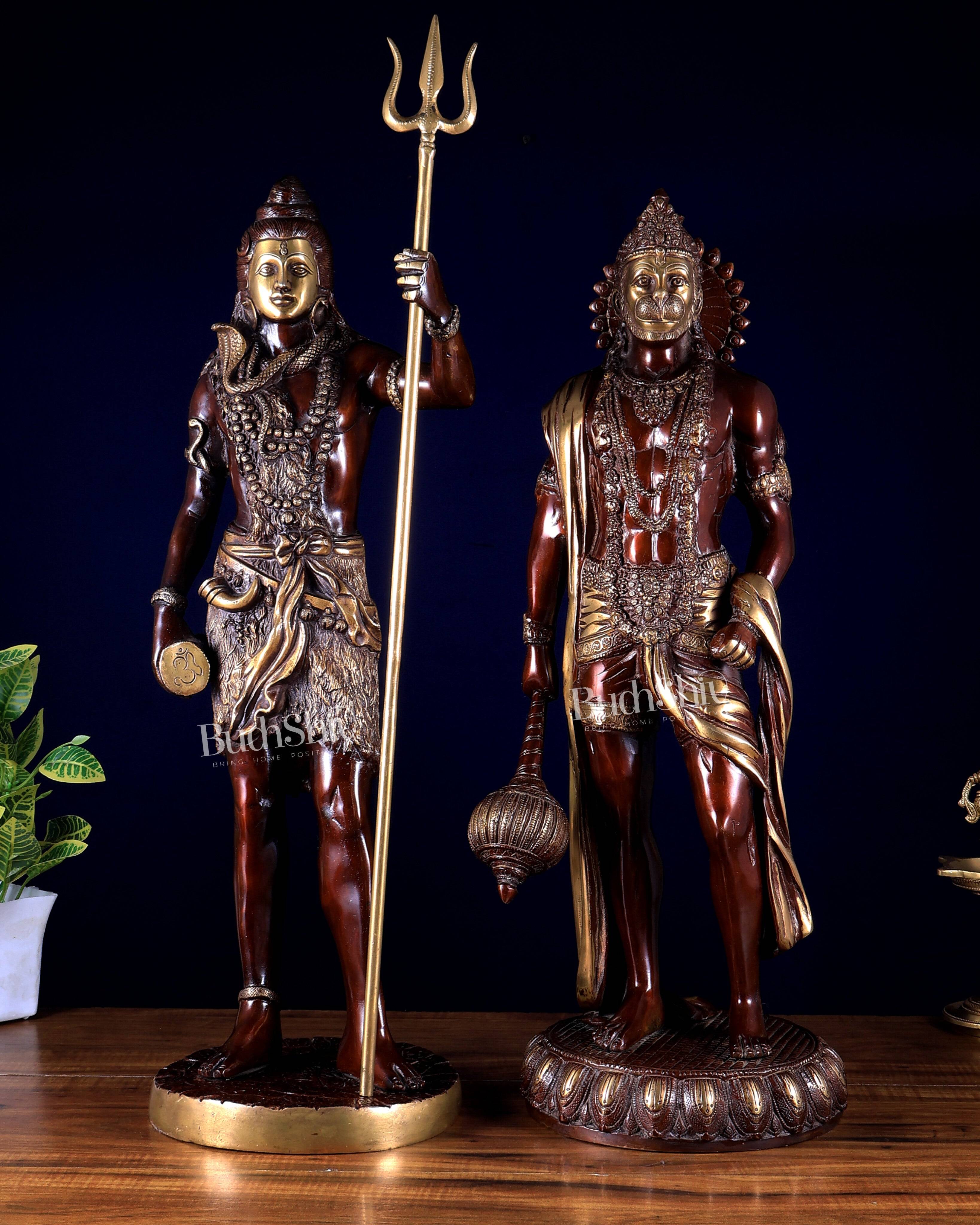 Pure Brass Standing Shiva & Hanuman Pair – 24–26 Inch | BudhShiv