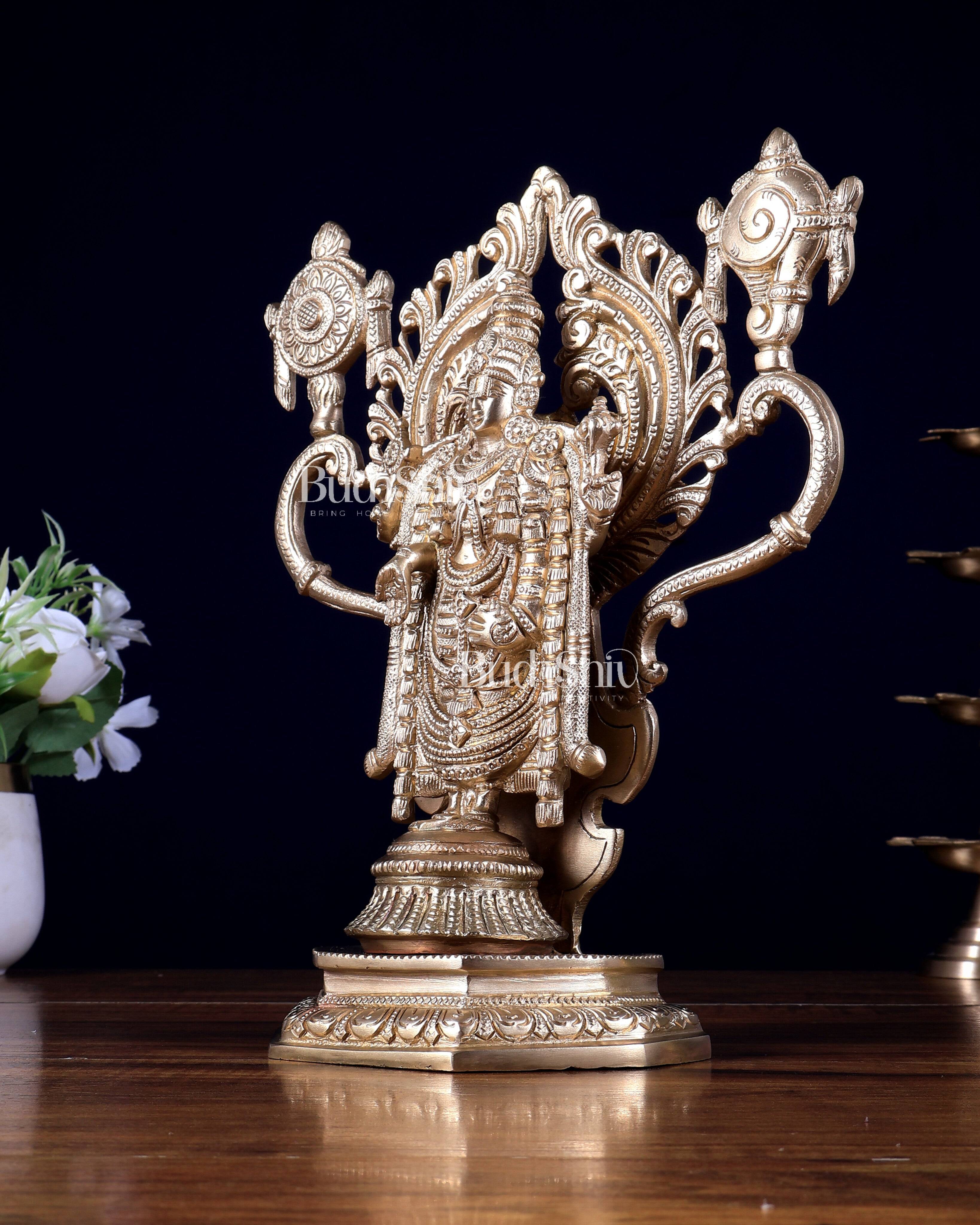 Brass Tirupati Balaji Statue with Shankh & Chakra – 10 Inch | Lord Venkateshwara Idol | BudhShiv