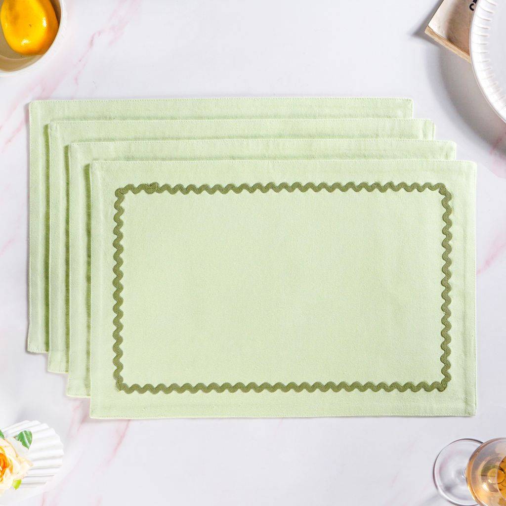 Isabelle Rick Rack Green Cotton Placemat Set Of 4