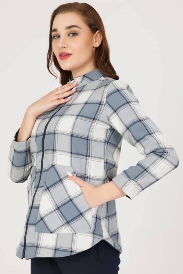 Blue Twill Fleece Check Jacket