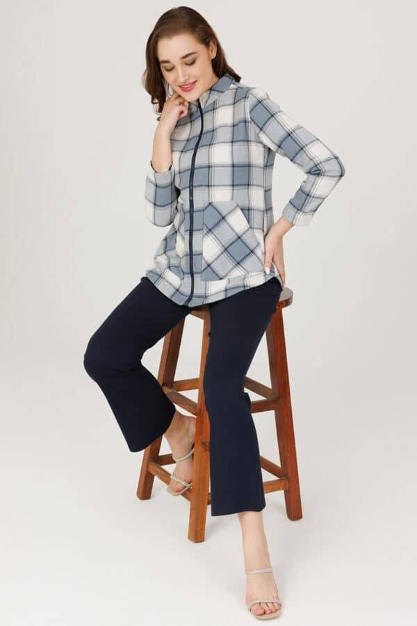 Blue Twill Fleece Check Jacket