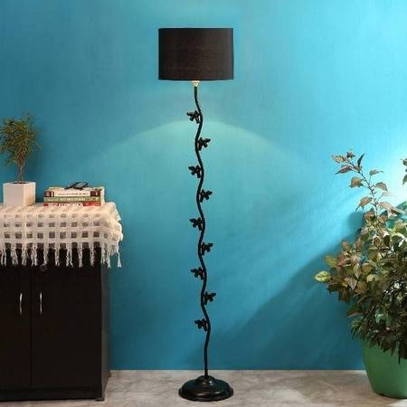 Declan Black Fabric Floor Lamp with Black Iron Base